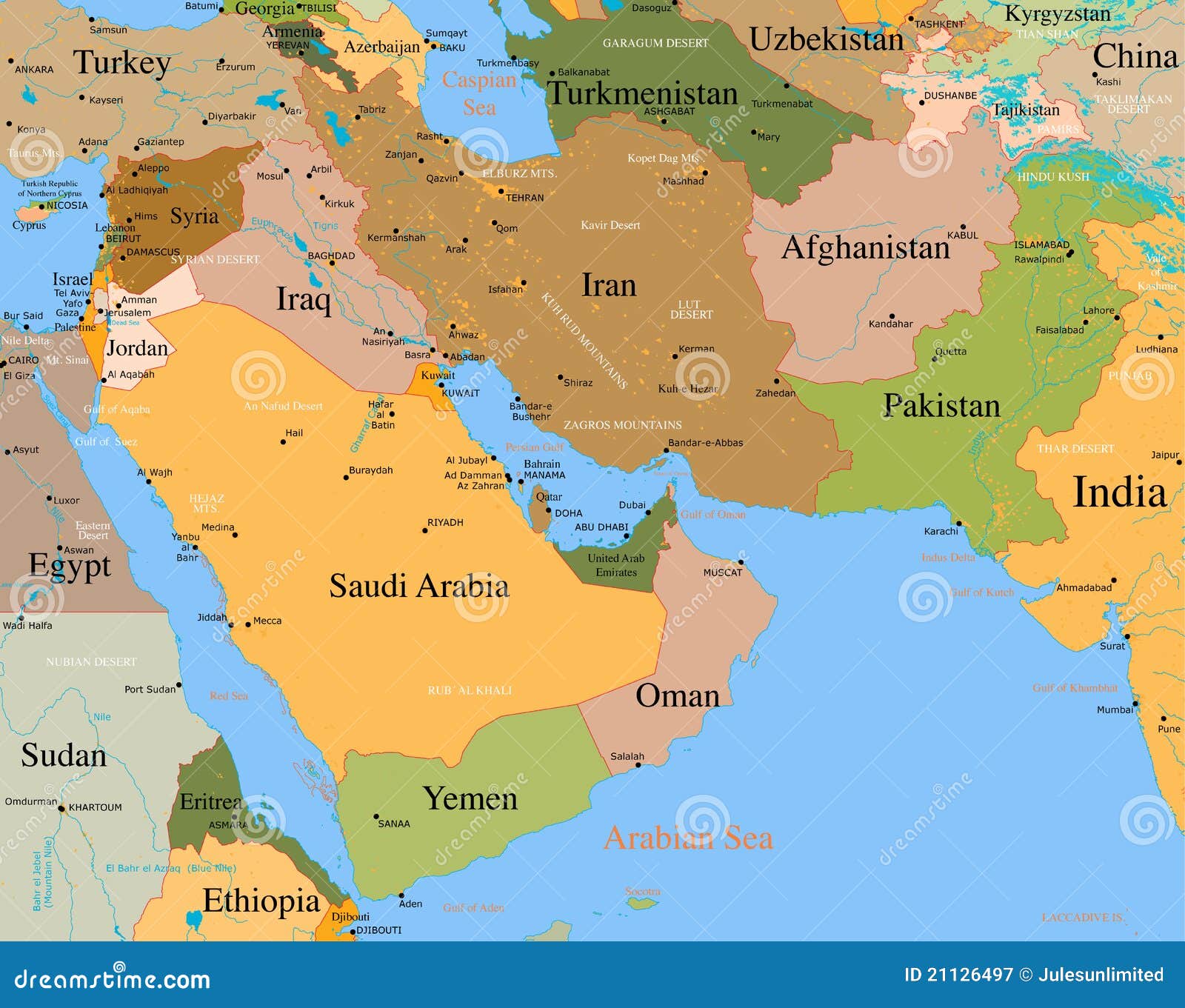 map middle east -  - detailed