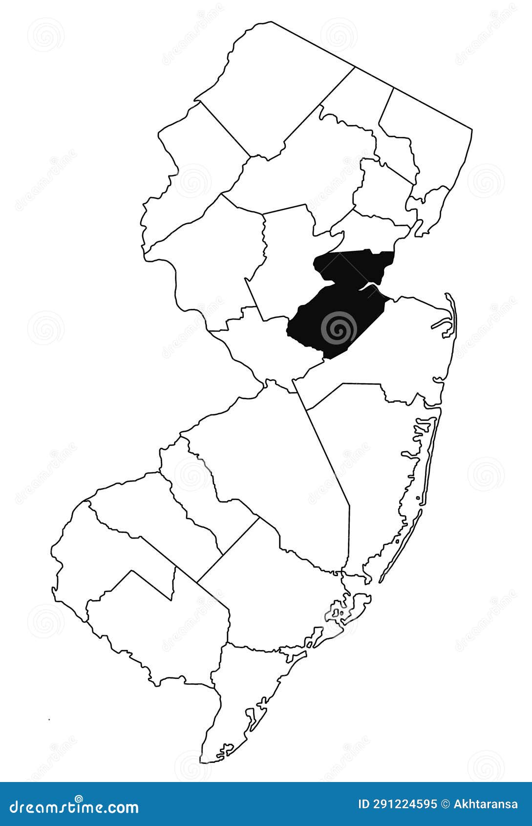 Map of Middlesex County in New Jersey State on White Background. Single County Map Highlighted
