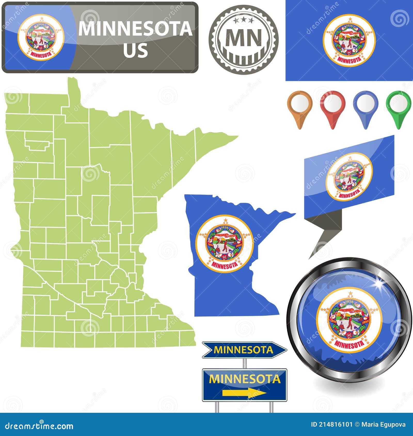 Map Of Minnesota US Stock Vector Of States 214816101 Map Minnesota Us State Flag Counties Vector Image 214816101 