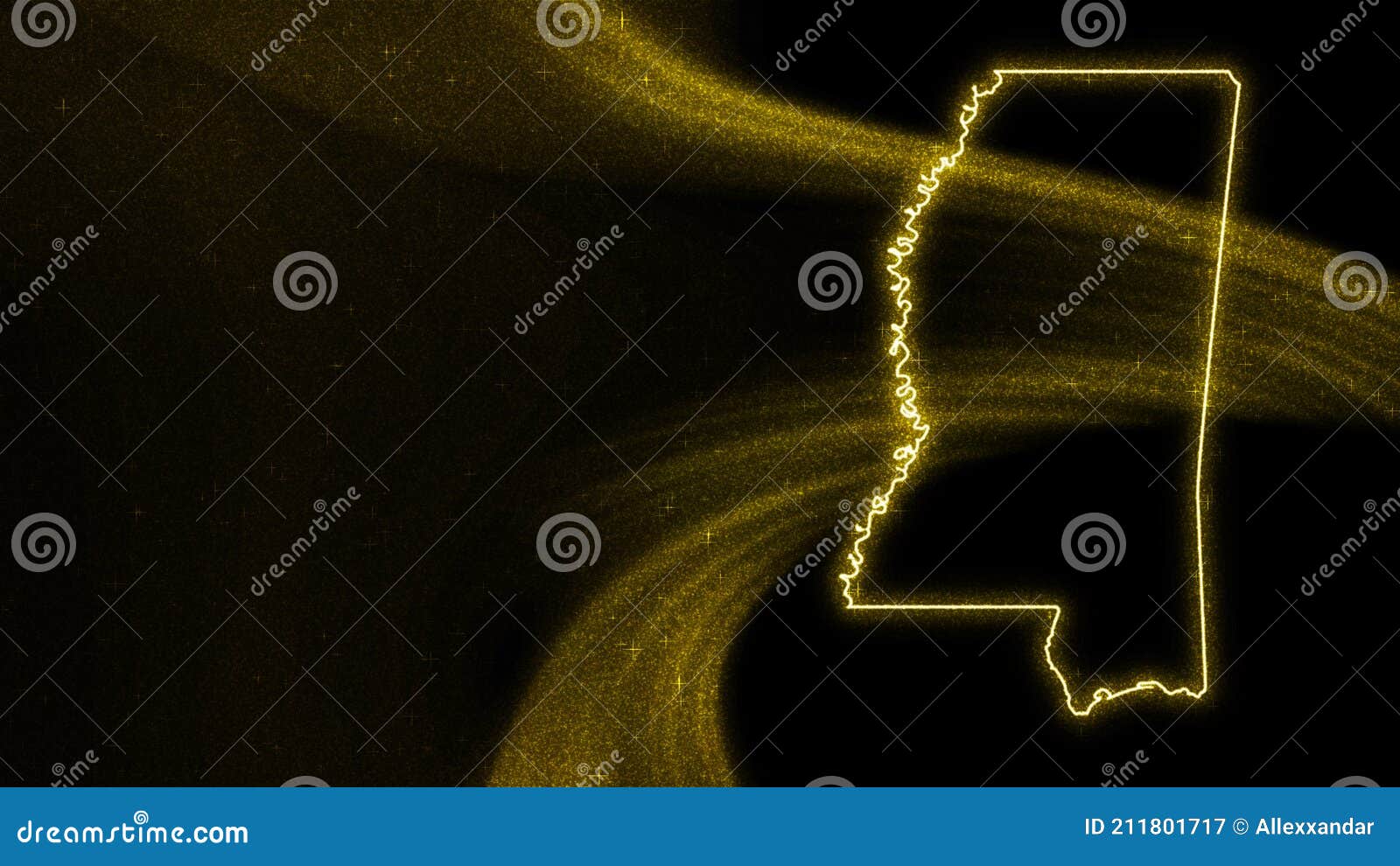 Map of Mississippi, Gold Glitter Map Stock Image Image of