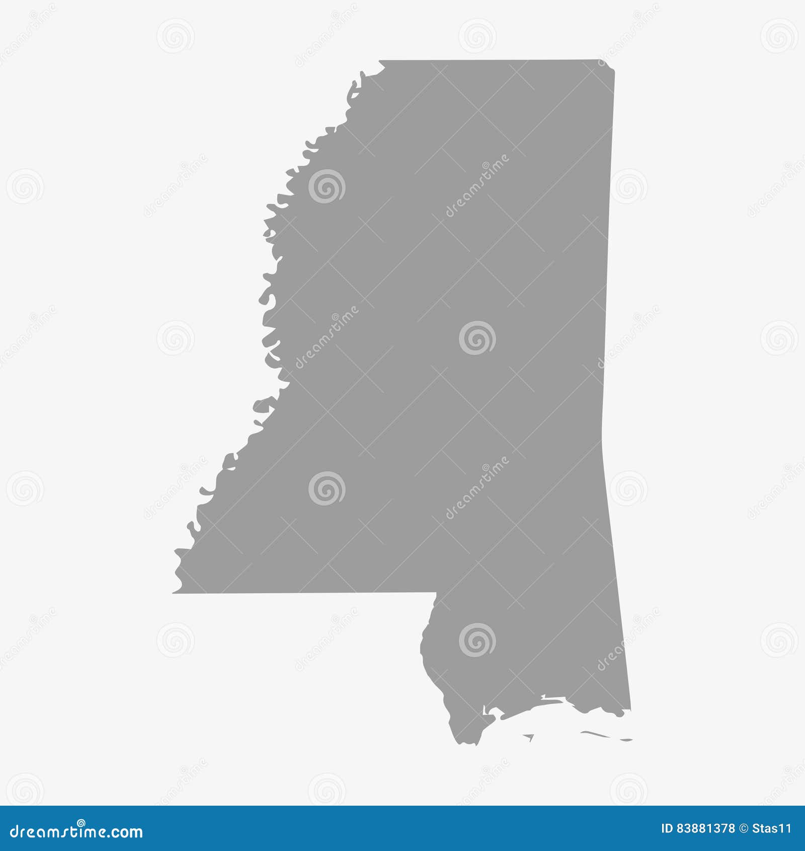 Map Of Mississippi State Labeled COVID19. White Outline Map On A Red