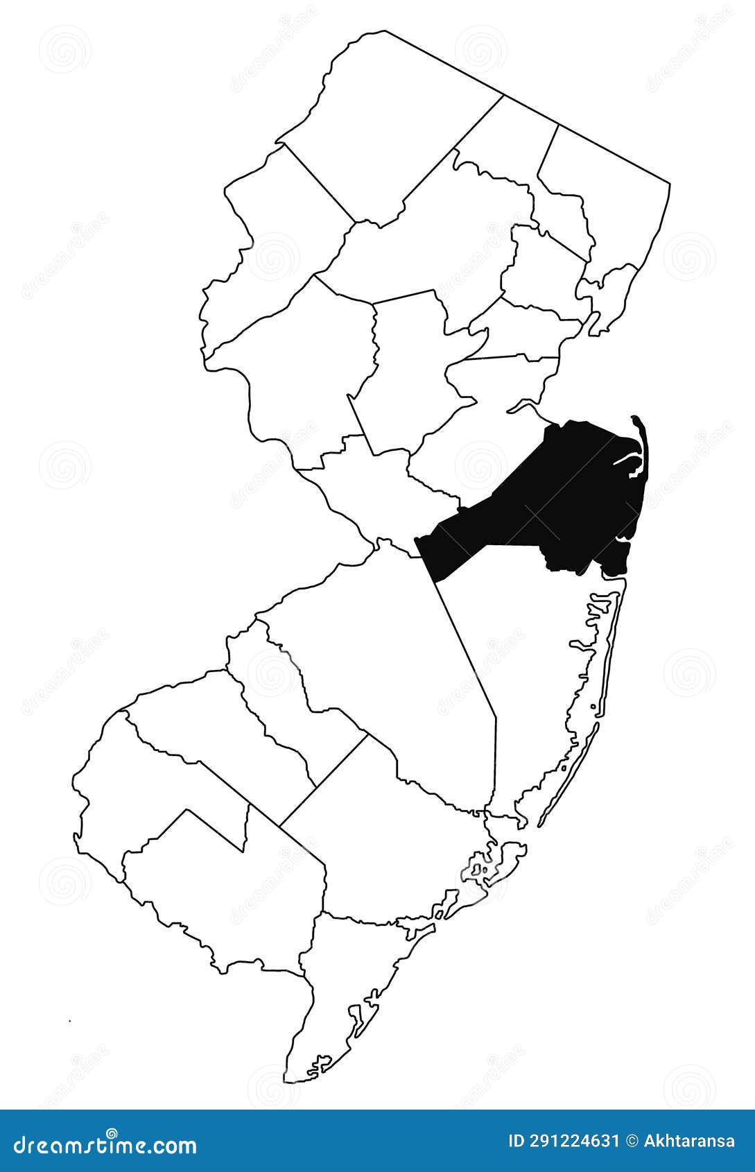 Map of Monmouth County in New Jersey State on White Background. Single  County Map Highlighted by Black Colour on New Jersey Map Stock Illustration  - Illustration of blank, ocean: 291224631