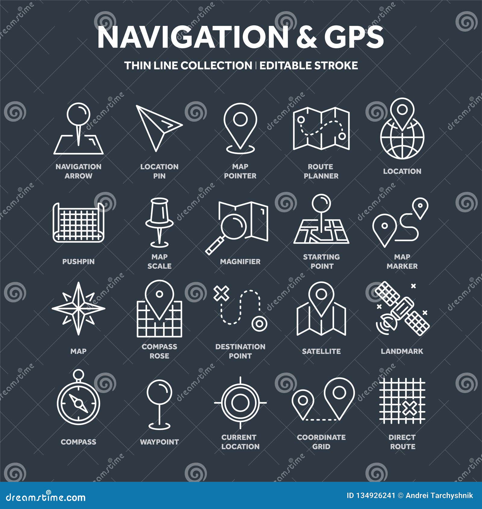 Map and GPS Coordinates. Location Icons. Line Art. Stock Vector - Illustration position, location: 134926241