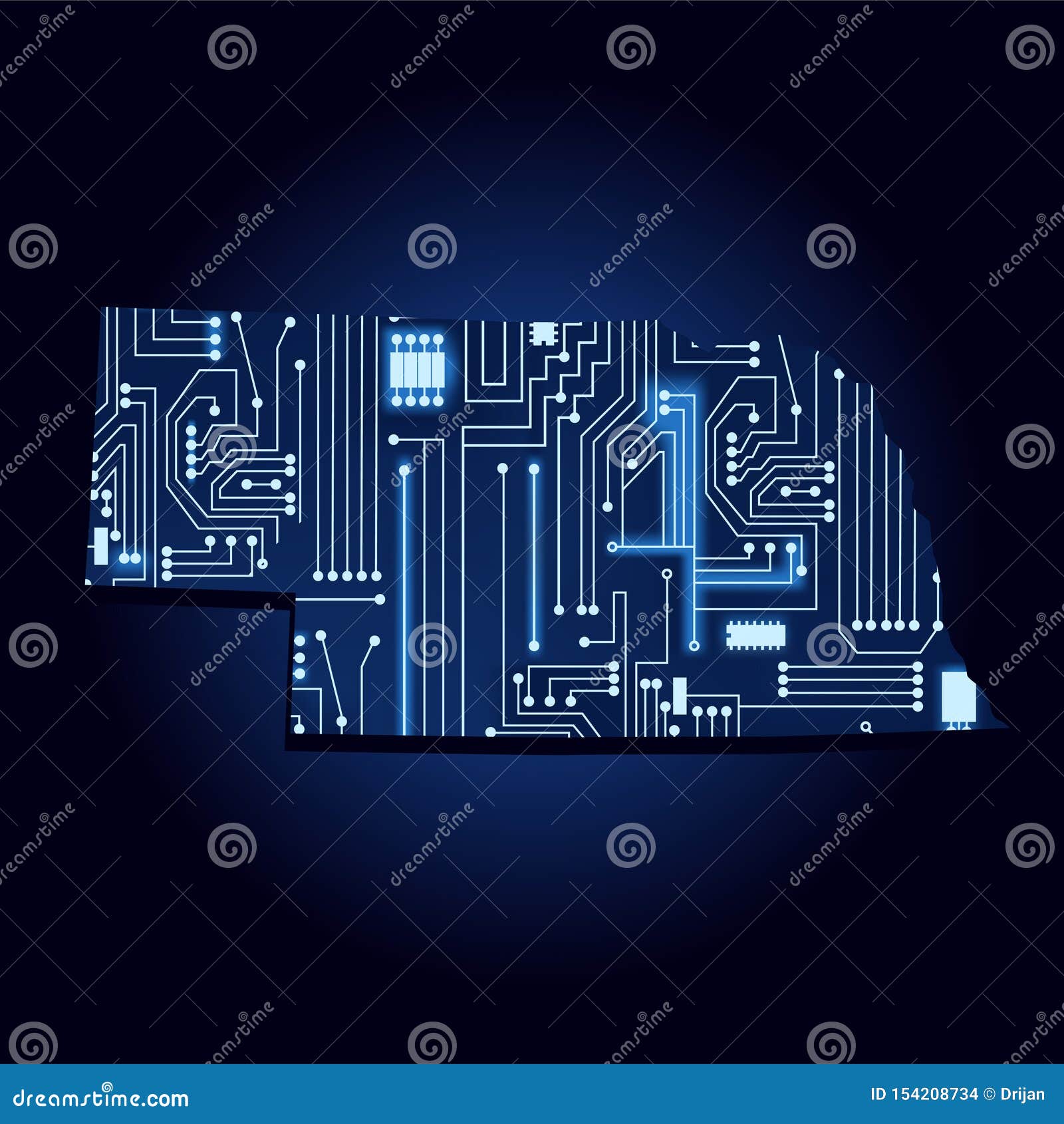 Map of Nebraska with Electronic Circuit Stock Vector Illustration of