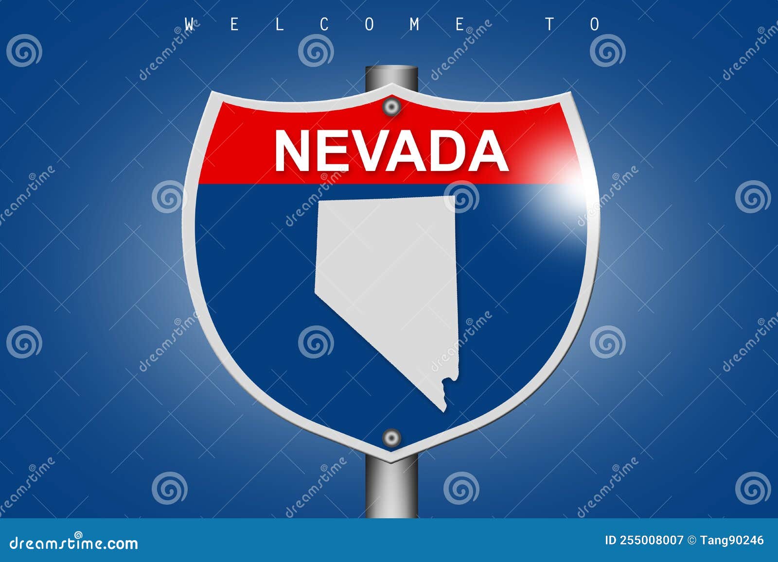 Map of Nevada on Highway Road Sign Over Blue Background Stock