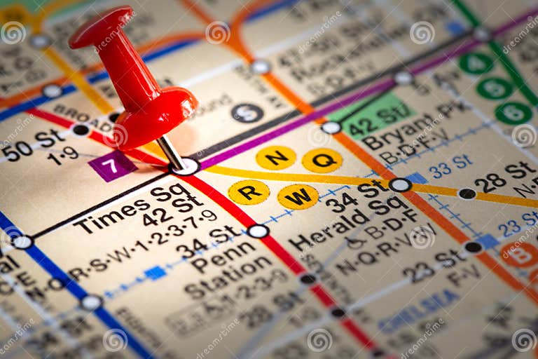 Times Square Marked on a Map of New York City Editorial Stock Image