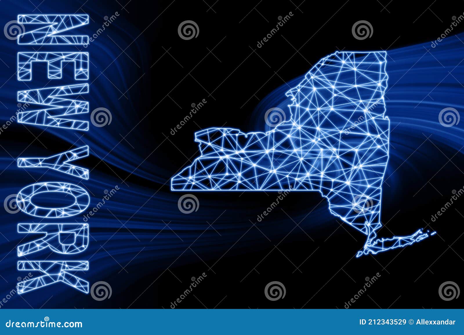 Map of New York, Polygonal Mesh Line Map Stock Illustration Illustration of contour, border