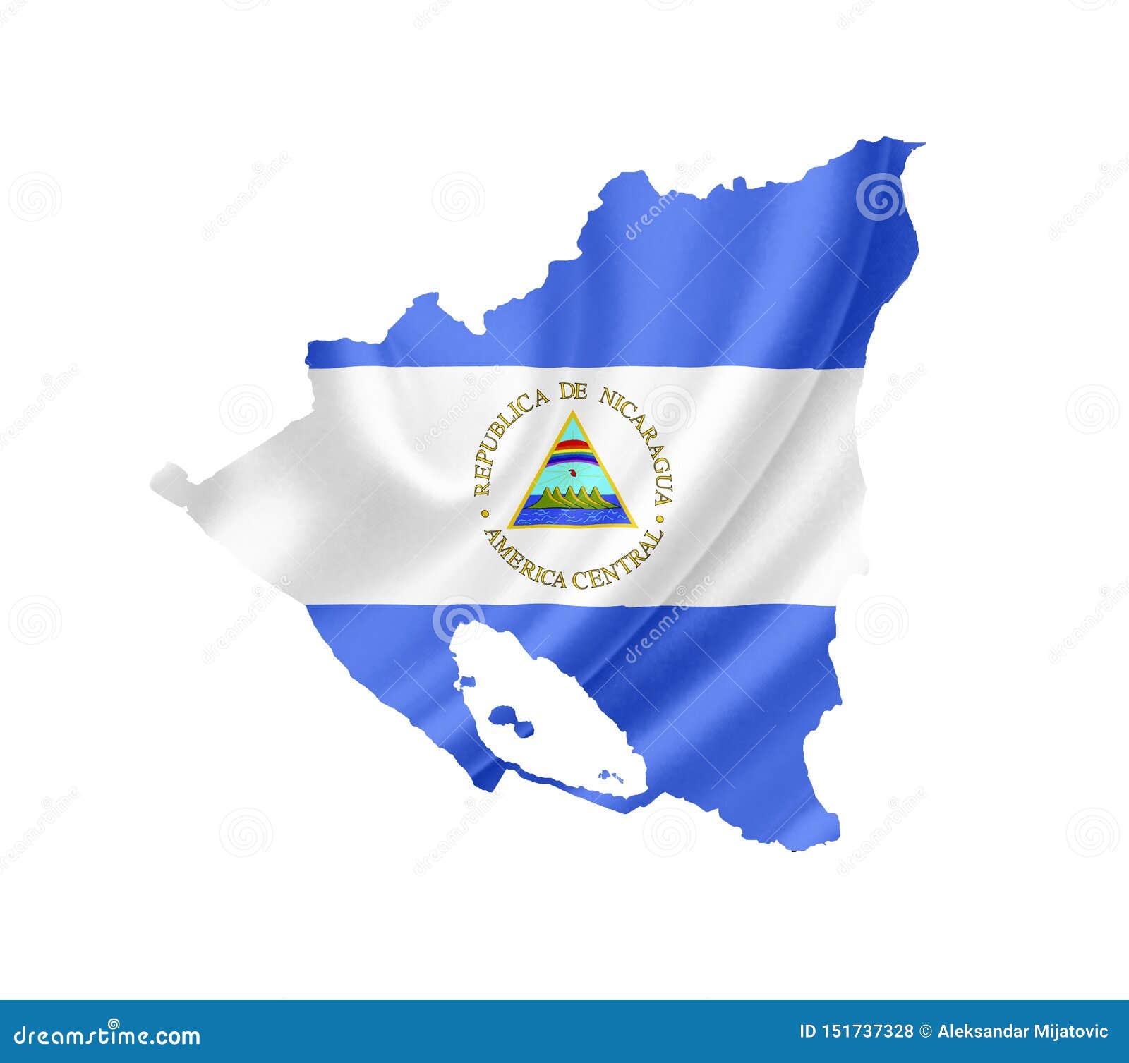 map of nicaragua with waving flag  on white
