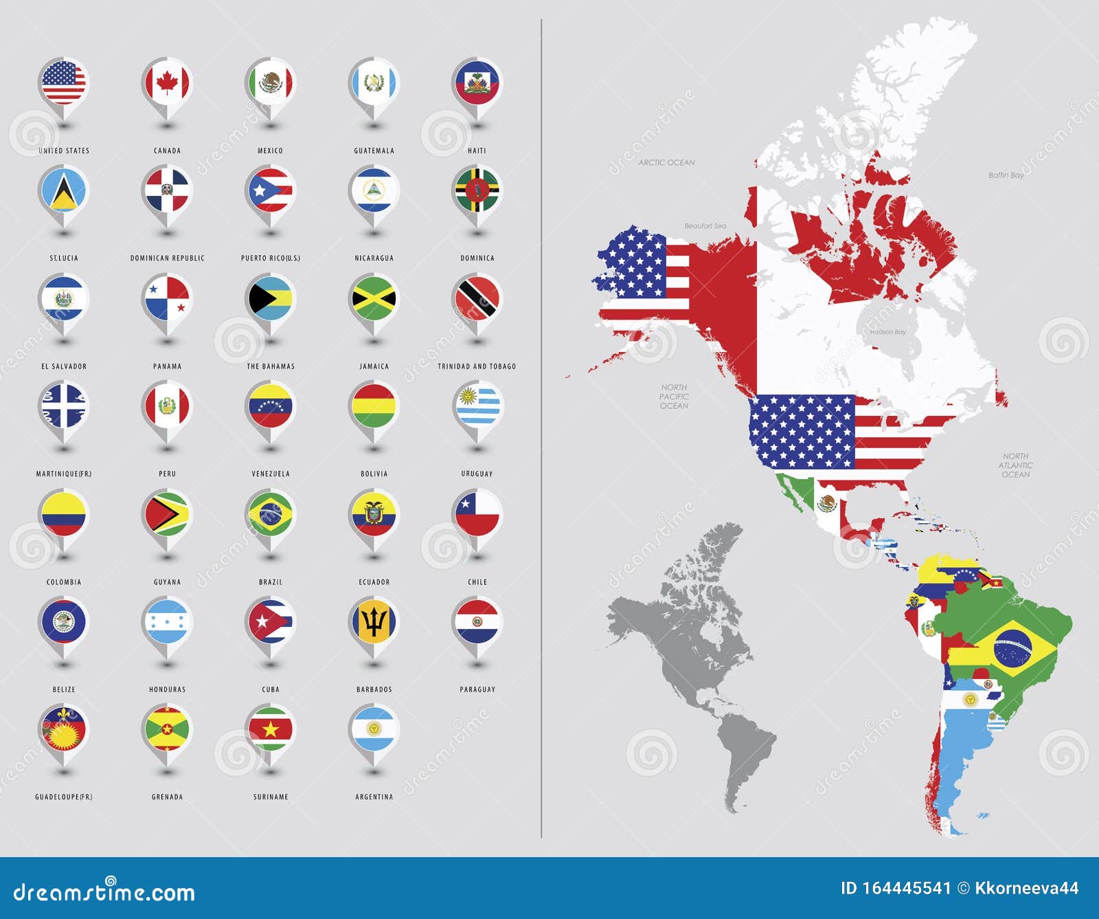 Map Of North And South America Flags Of The Americas Stock Vector