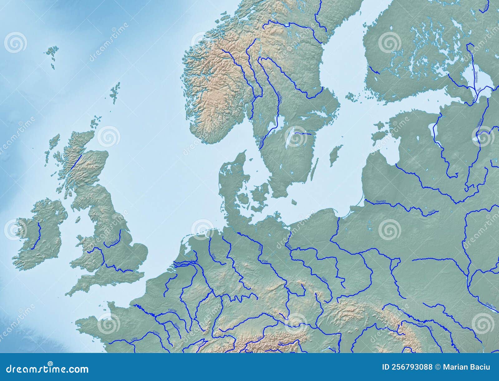 blank europe map with rivers