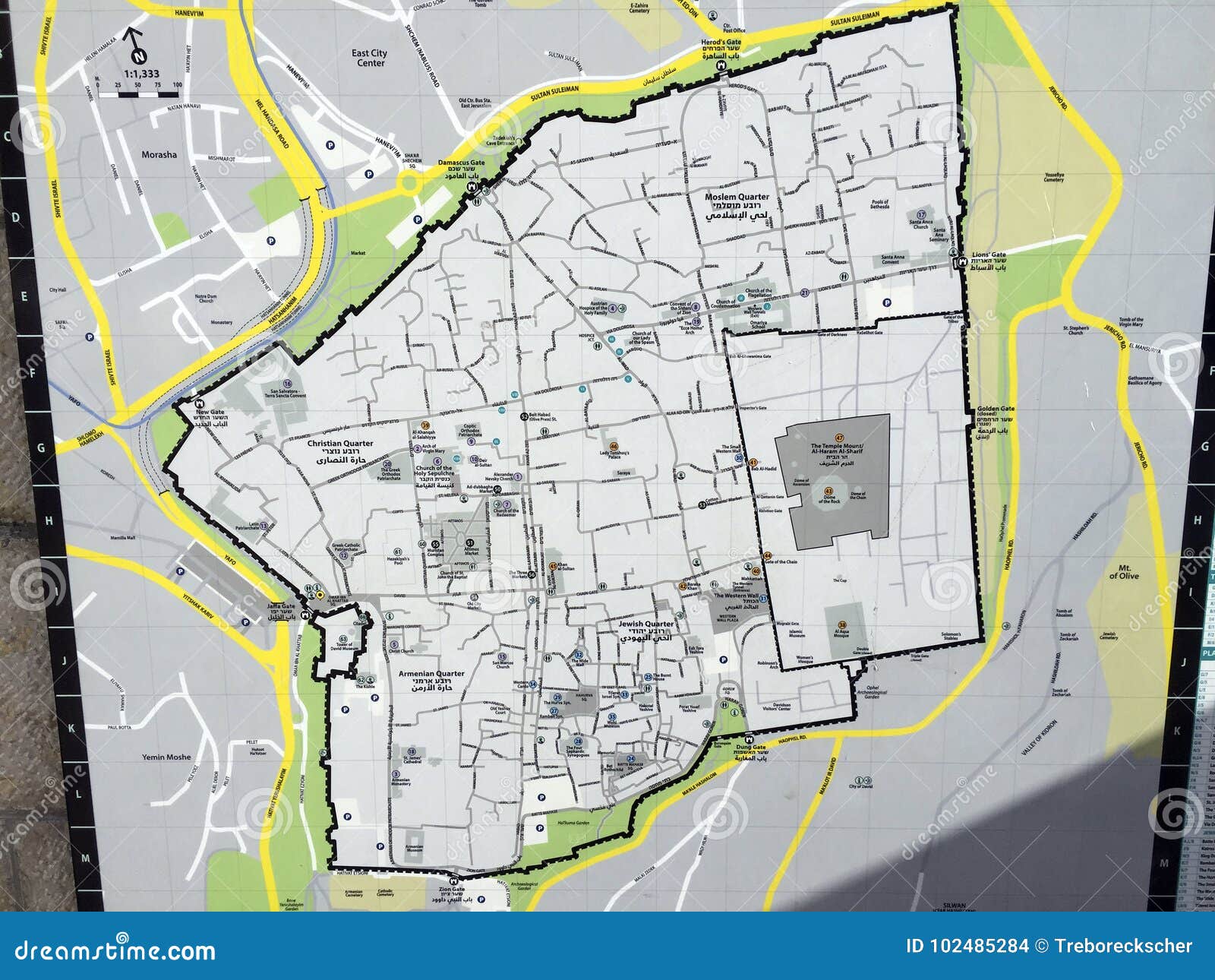 jerusalem old city quarters map Map Of The Old City Of Jerusalem With All Districts And Quarters jerusalem old city quarters map