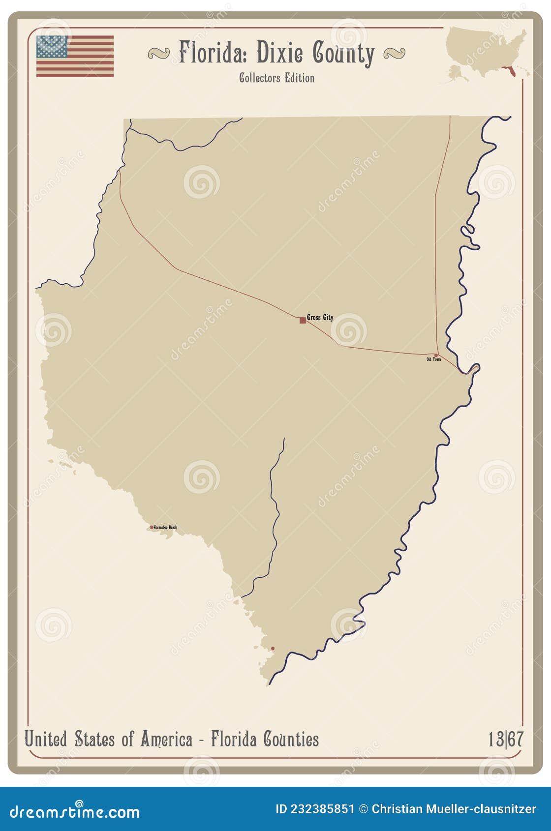 Map of Dixie County in Florida Stock Vector Illustration of cross, city 232385851