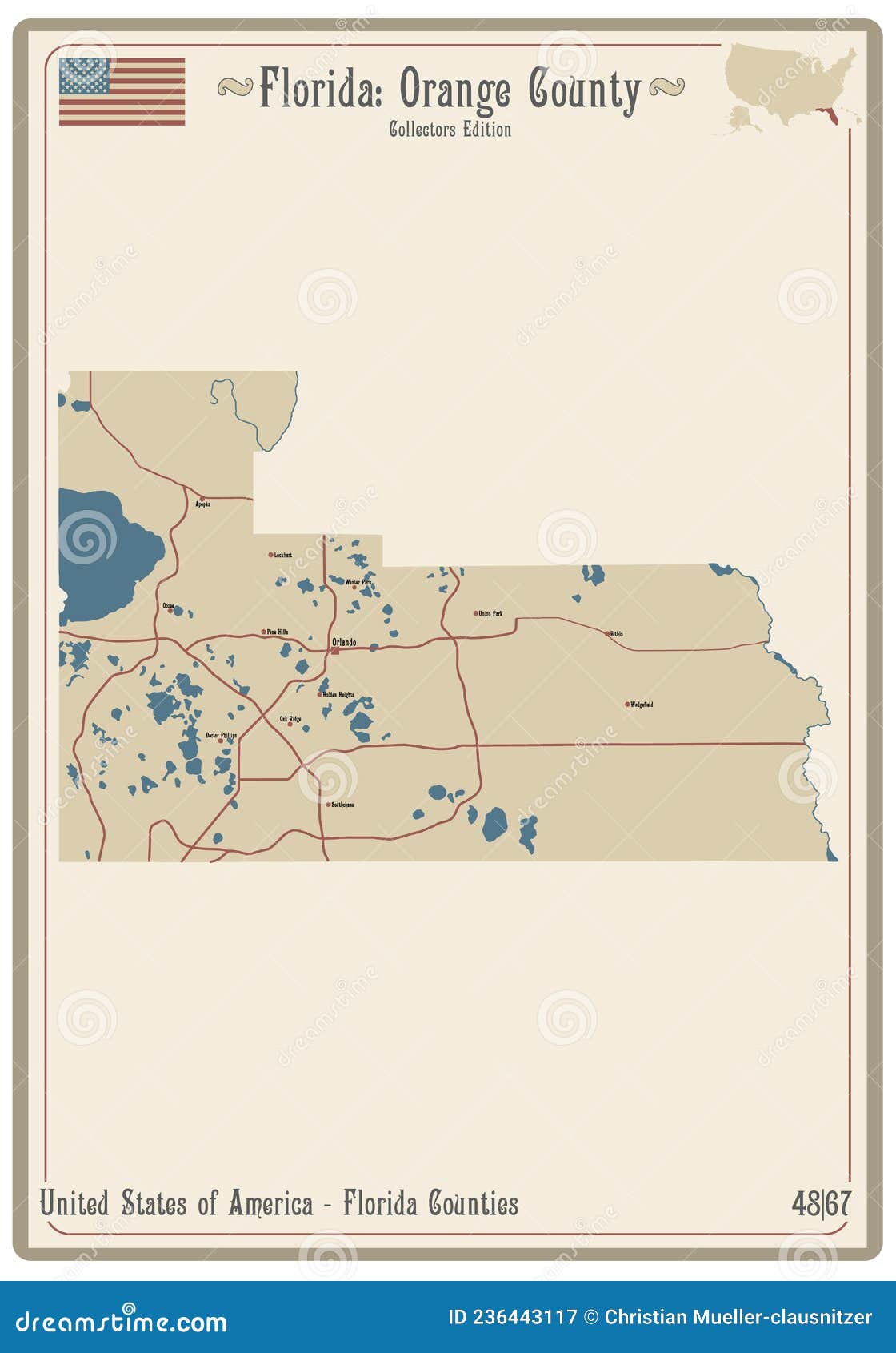 Map of Orange County in Florida Stock Vector Illustration of city
