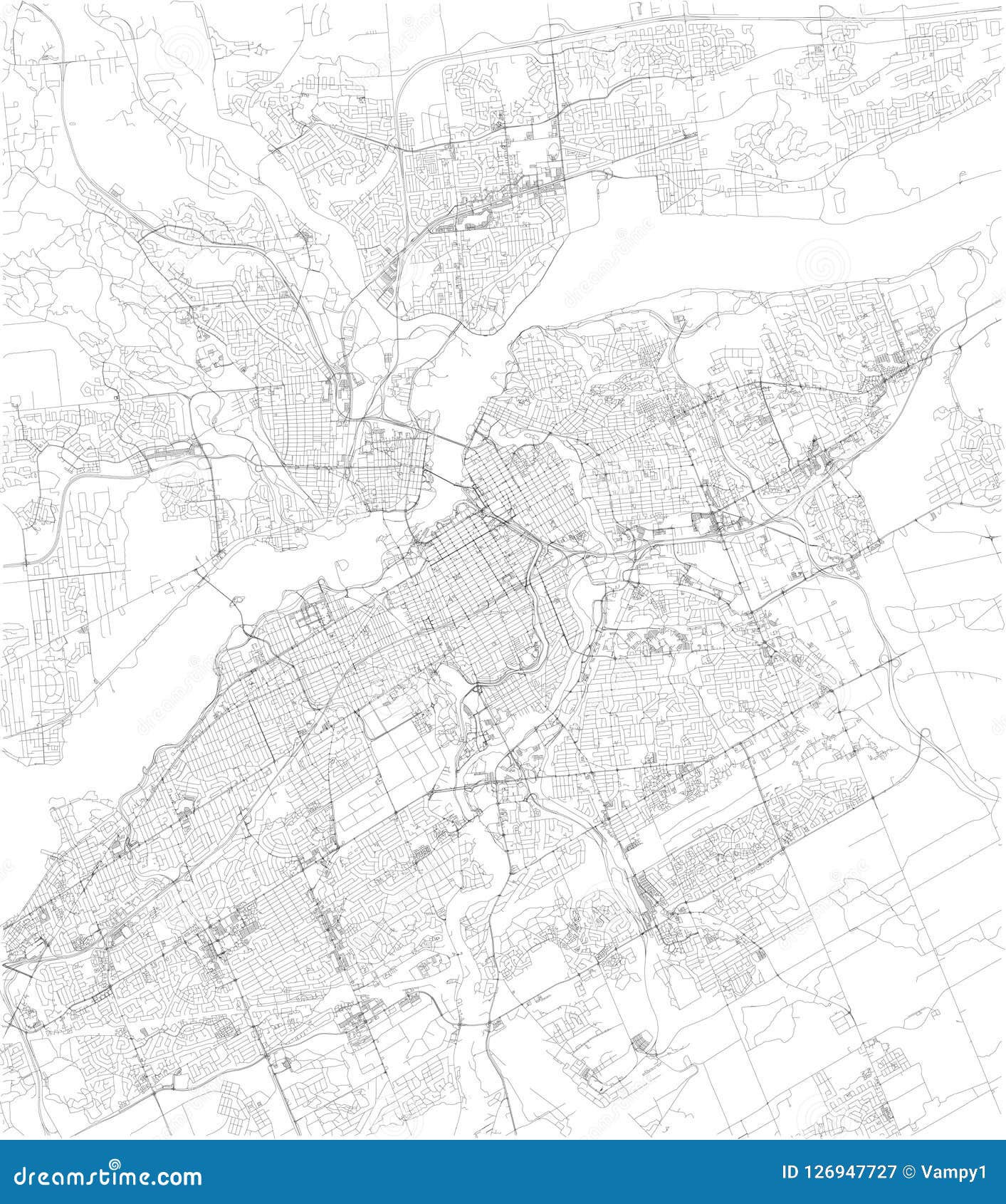map of ottawa, satellite view, black and white map. canada