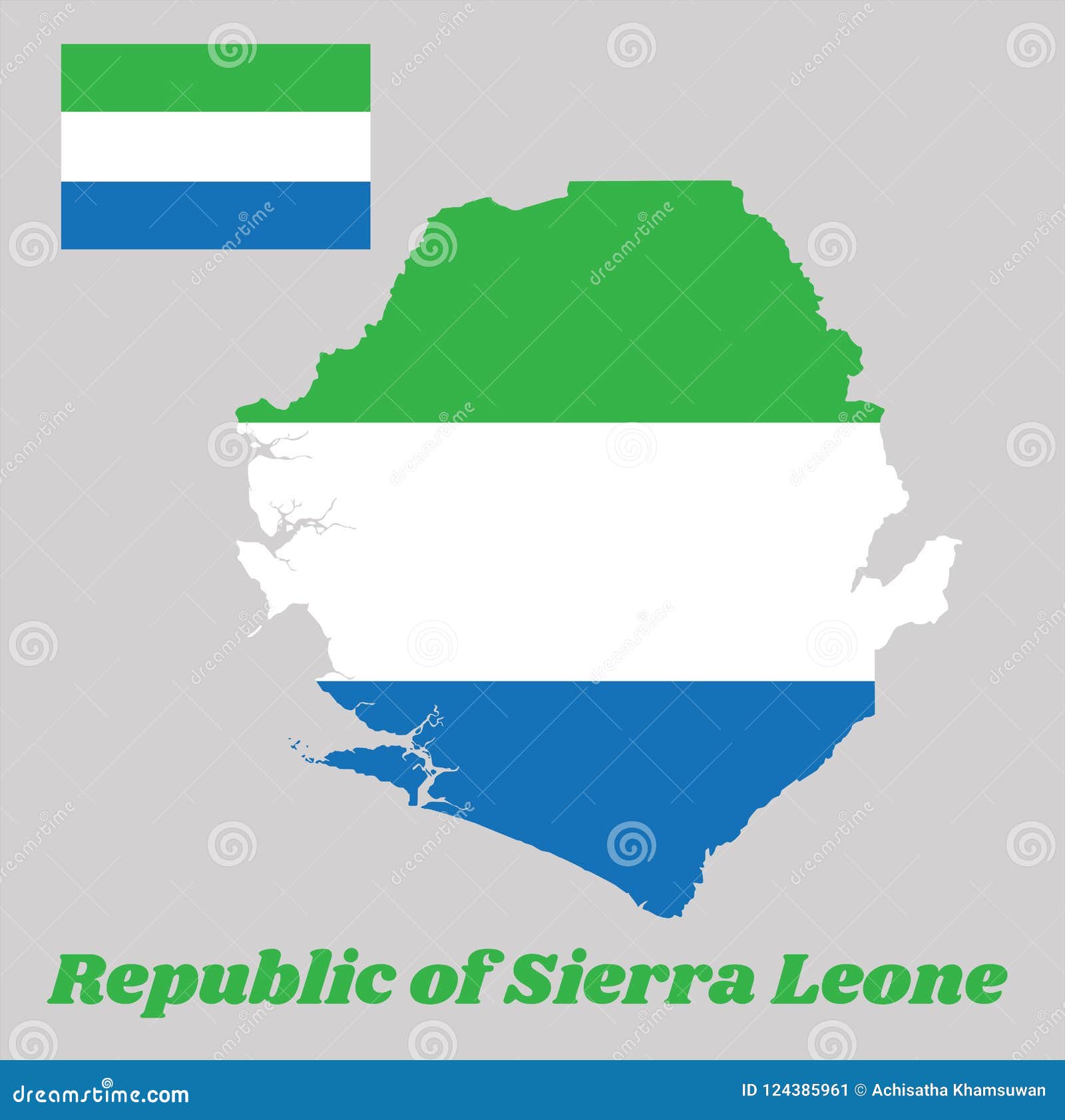 Map Outline and Flag of Sierra Leone, a Horizontal Tricolor of Light ...