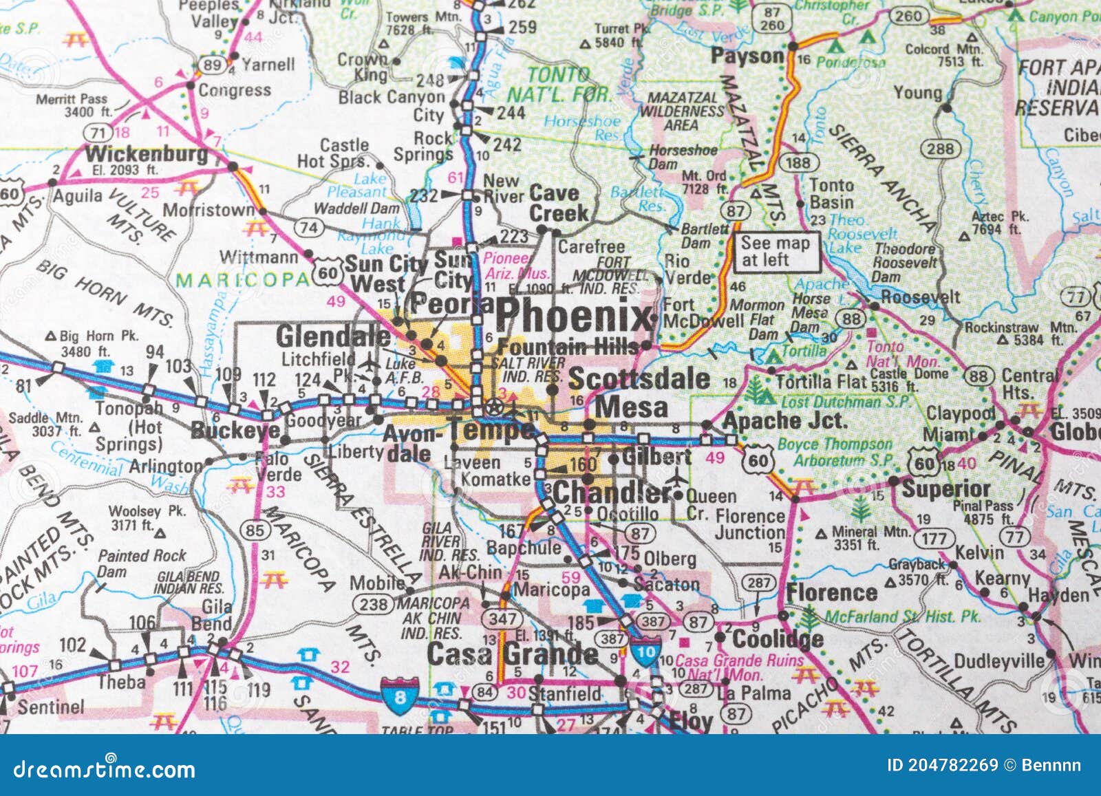 Map of Phoenix in Arizona, USA. Editorial Stock Image - Image of