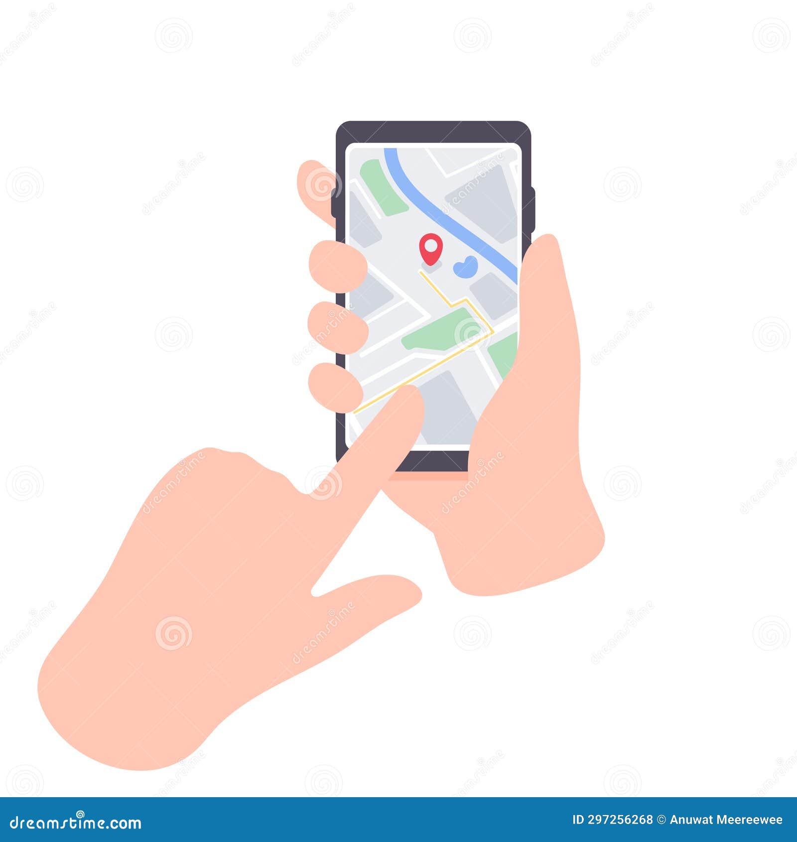 Map on the Phone for Navigation. Sender To Receiver Stock Illustration