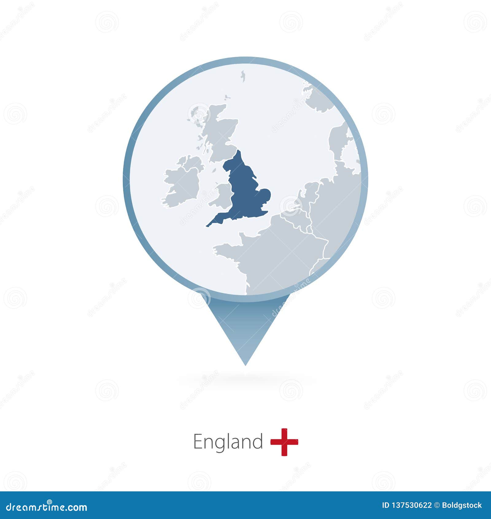Map Pin With Detailed Map Of England And Neighboring Countries