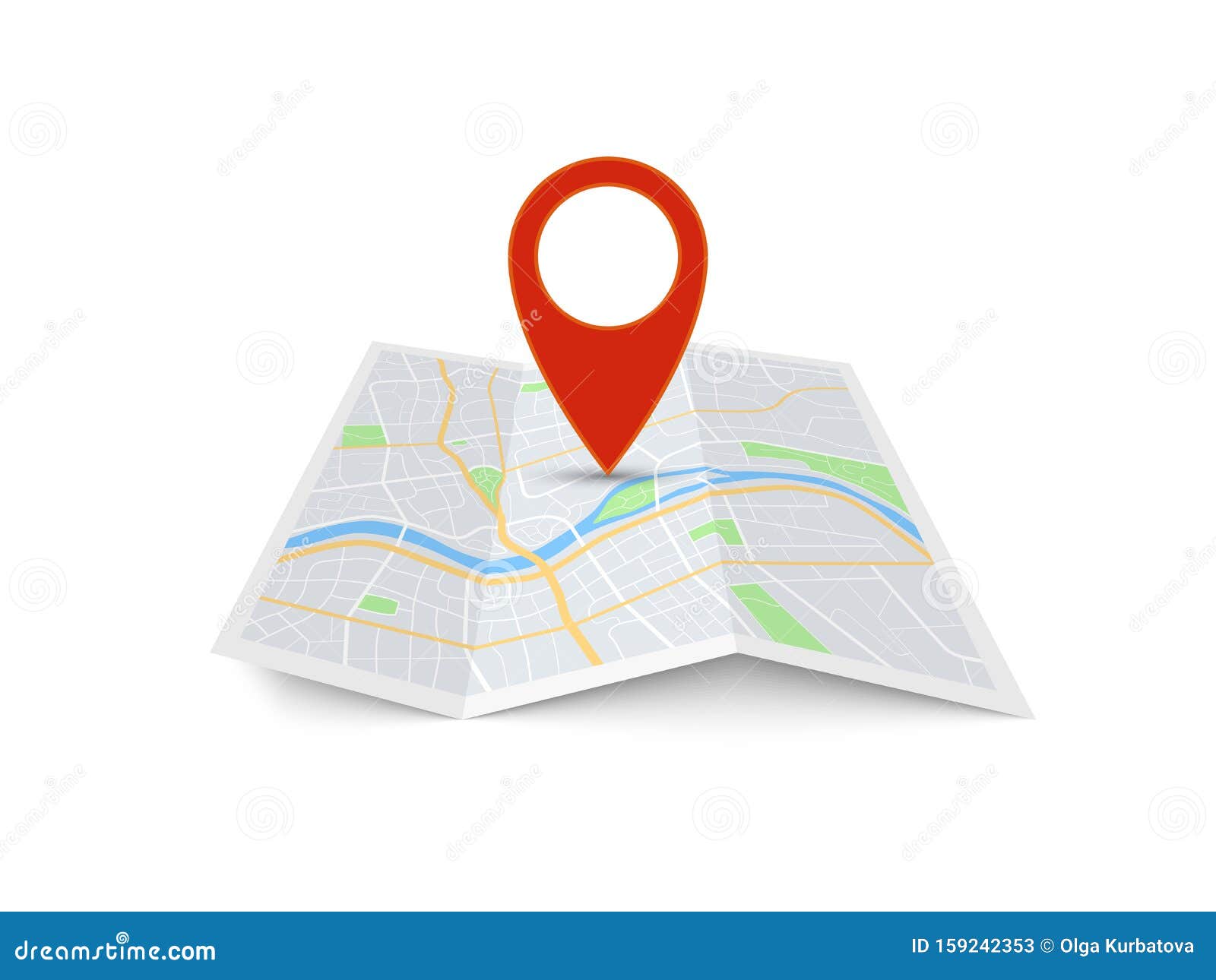 map with pin. red direction pointer on folded city map, gps navigation and travel location  3d icon