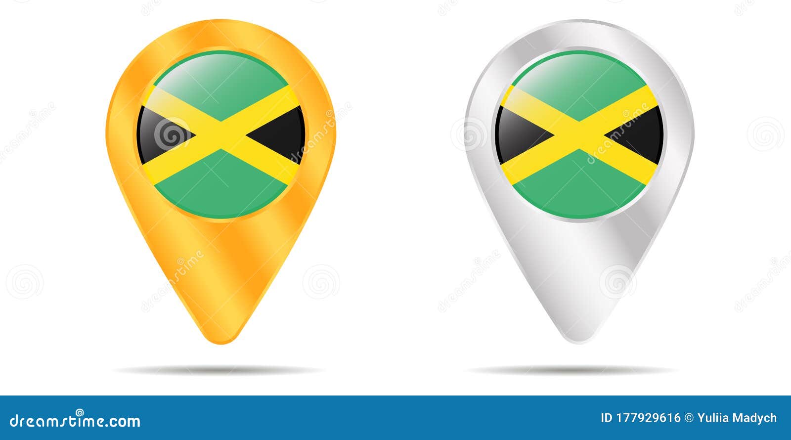 Map of Pins with Flag of Jamaica. on a White Background Stock
