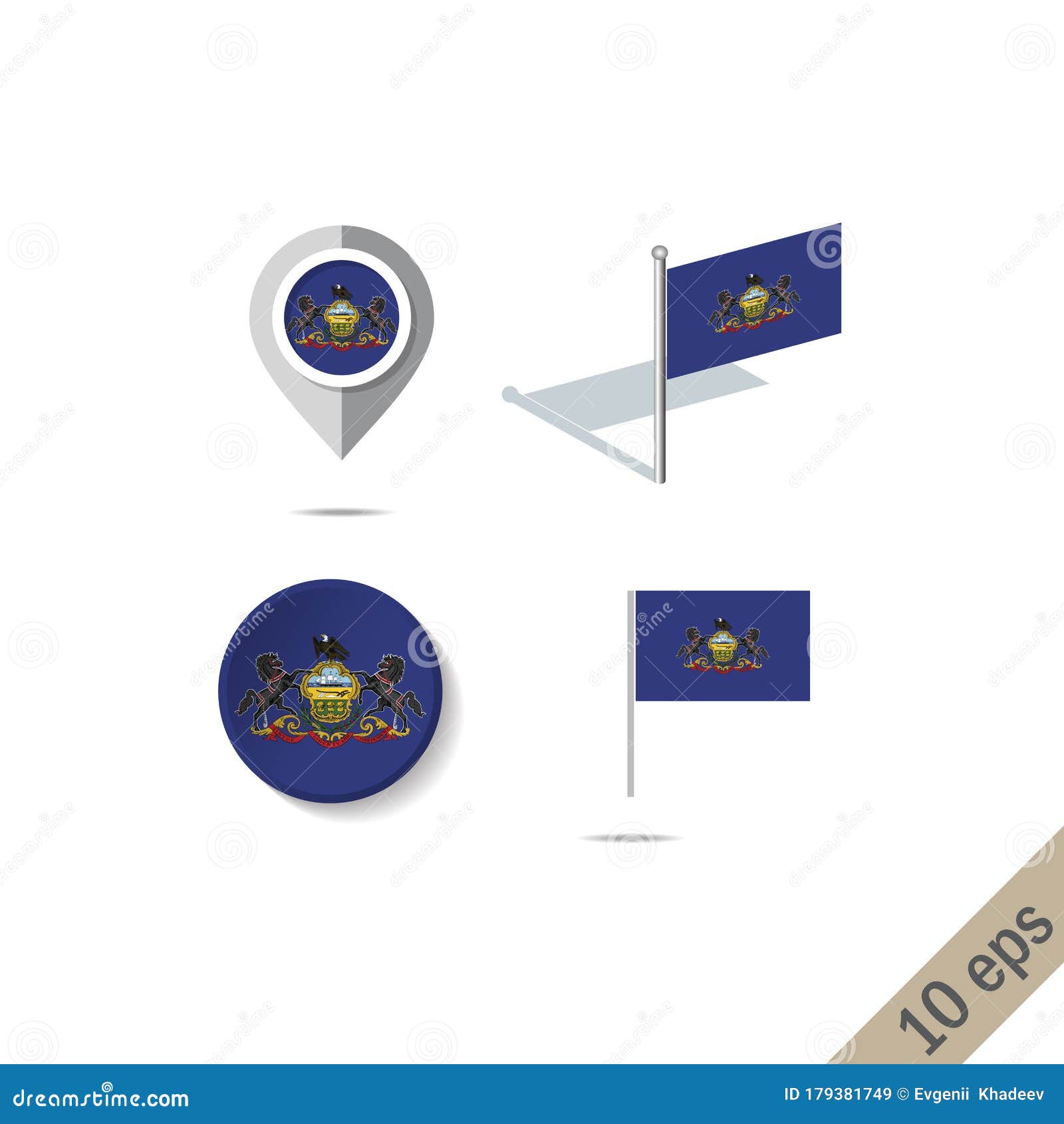 map pins with flag of pensilvania - 