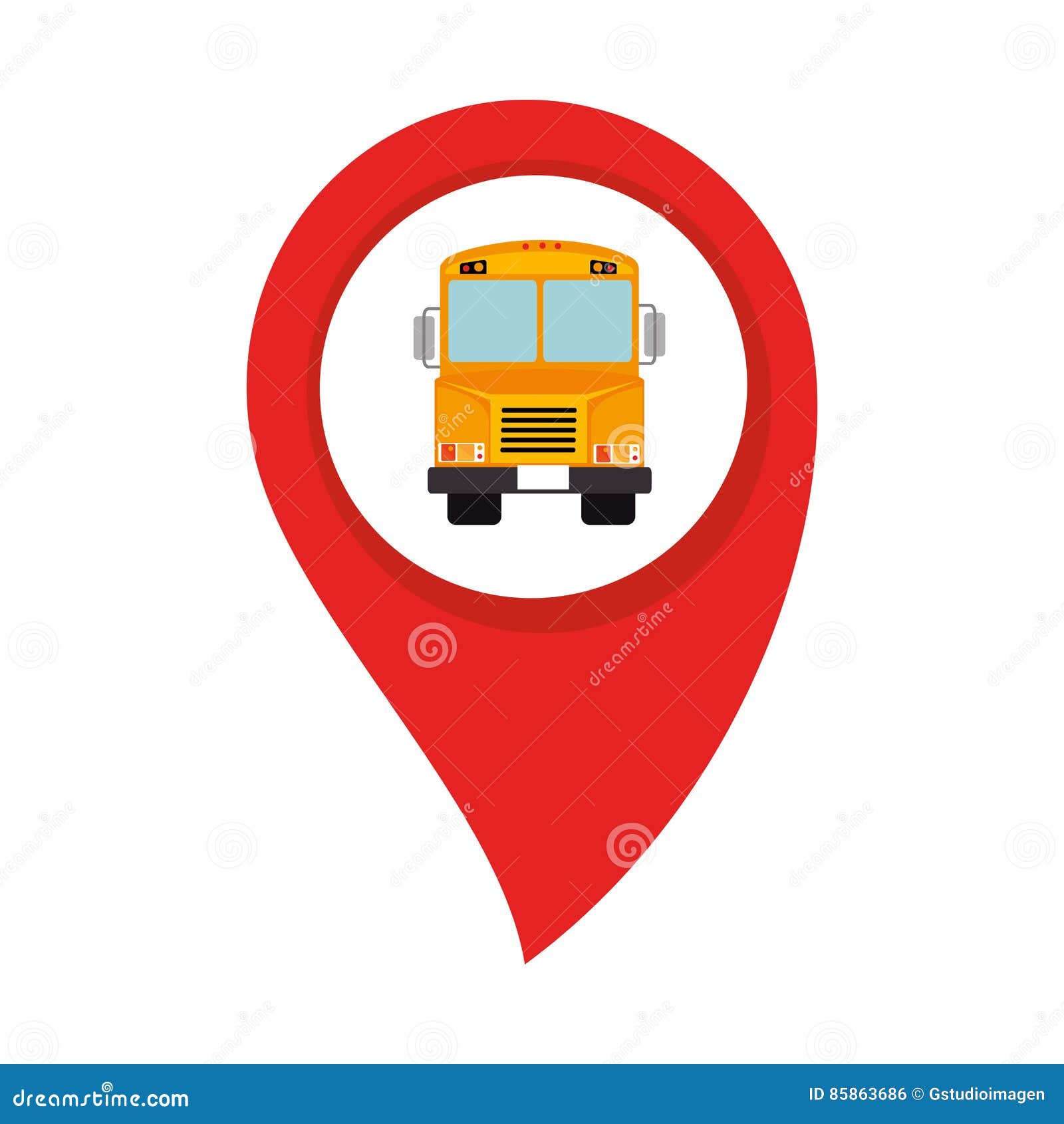 Map Pointer With Circle Interior With School Bus Stock