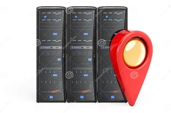Map Pointer with Server Rack, 3D Rendering Stock Illustration ...