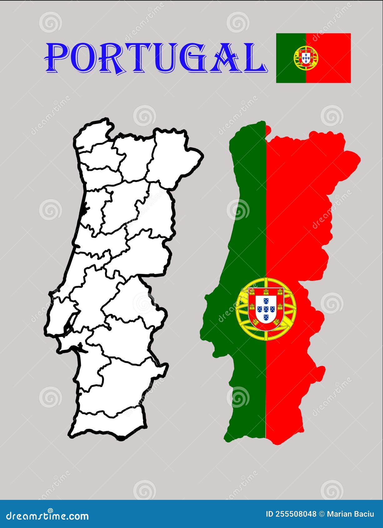 Map of Portugal with Regions and Flag Draw and Cut Out Stock Illustration -  Illustration of black, screenshot: 255508048