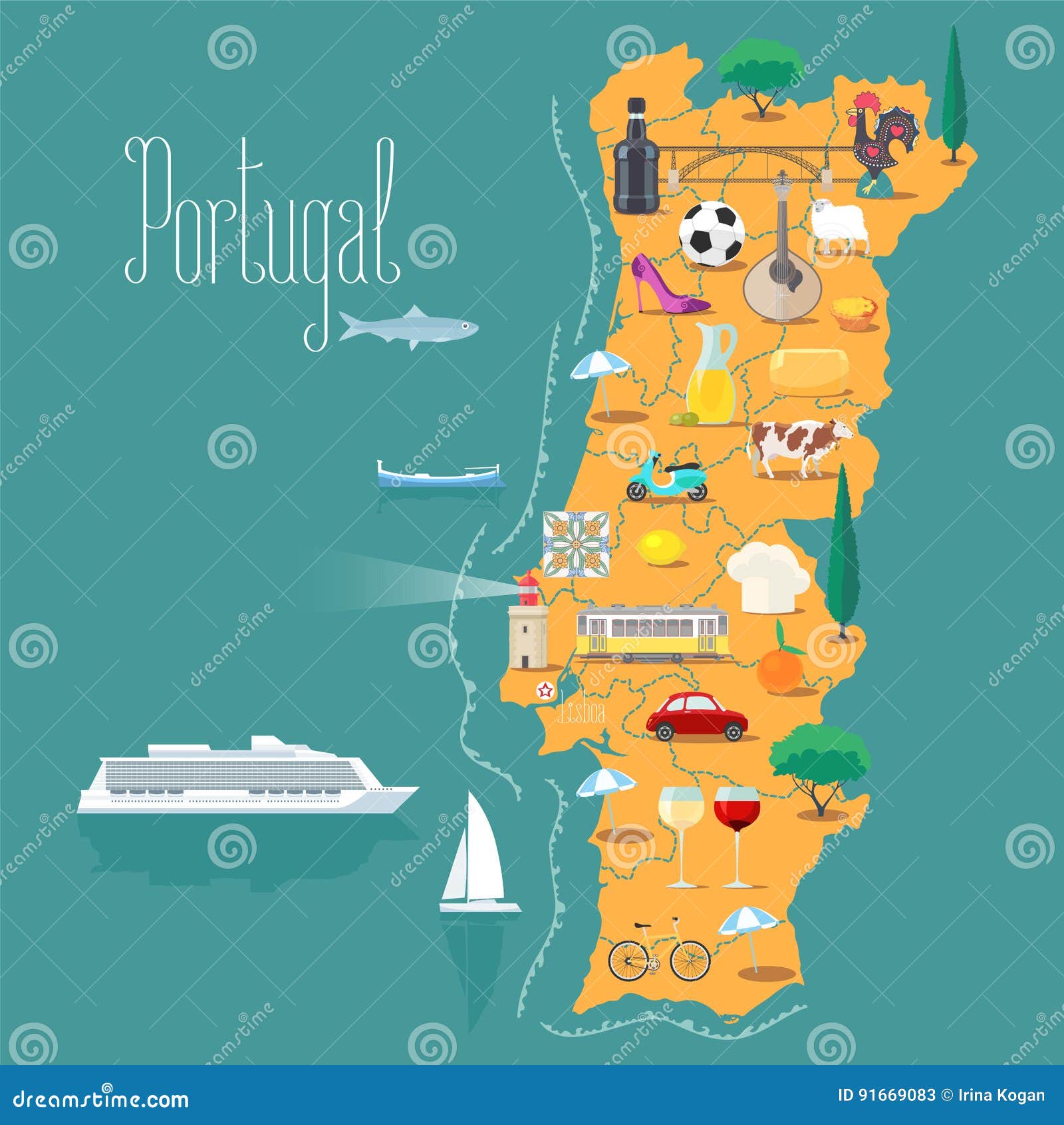 Portugal on map of Europe stock illustration. Illustration of earth -  118590124