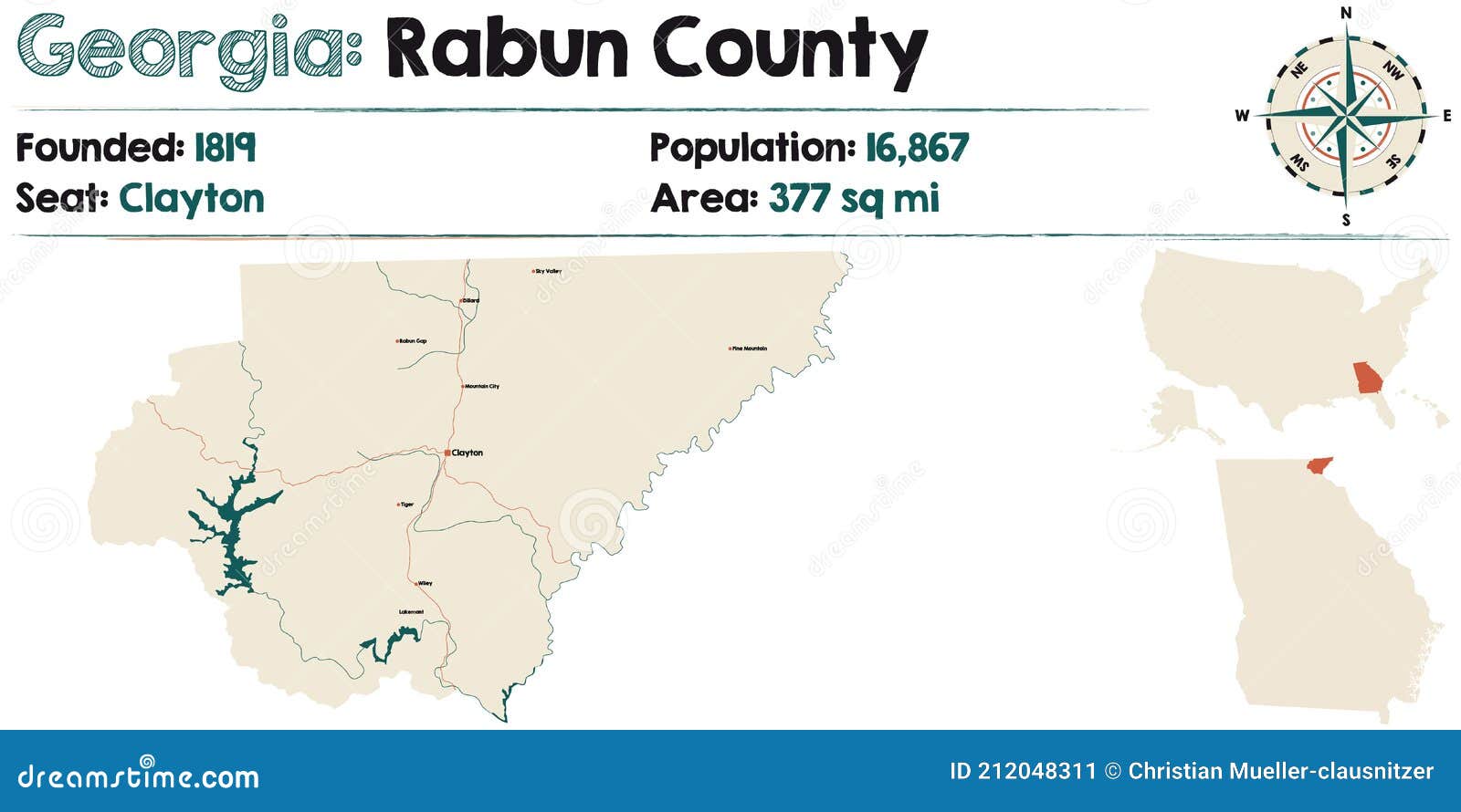 Map of Rabun County in Stock Vector Illustration of highway