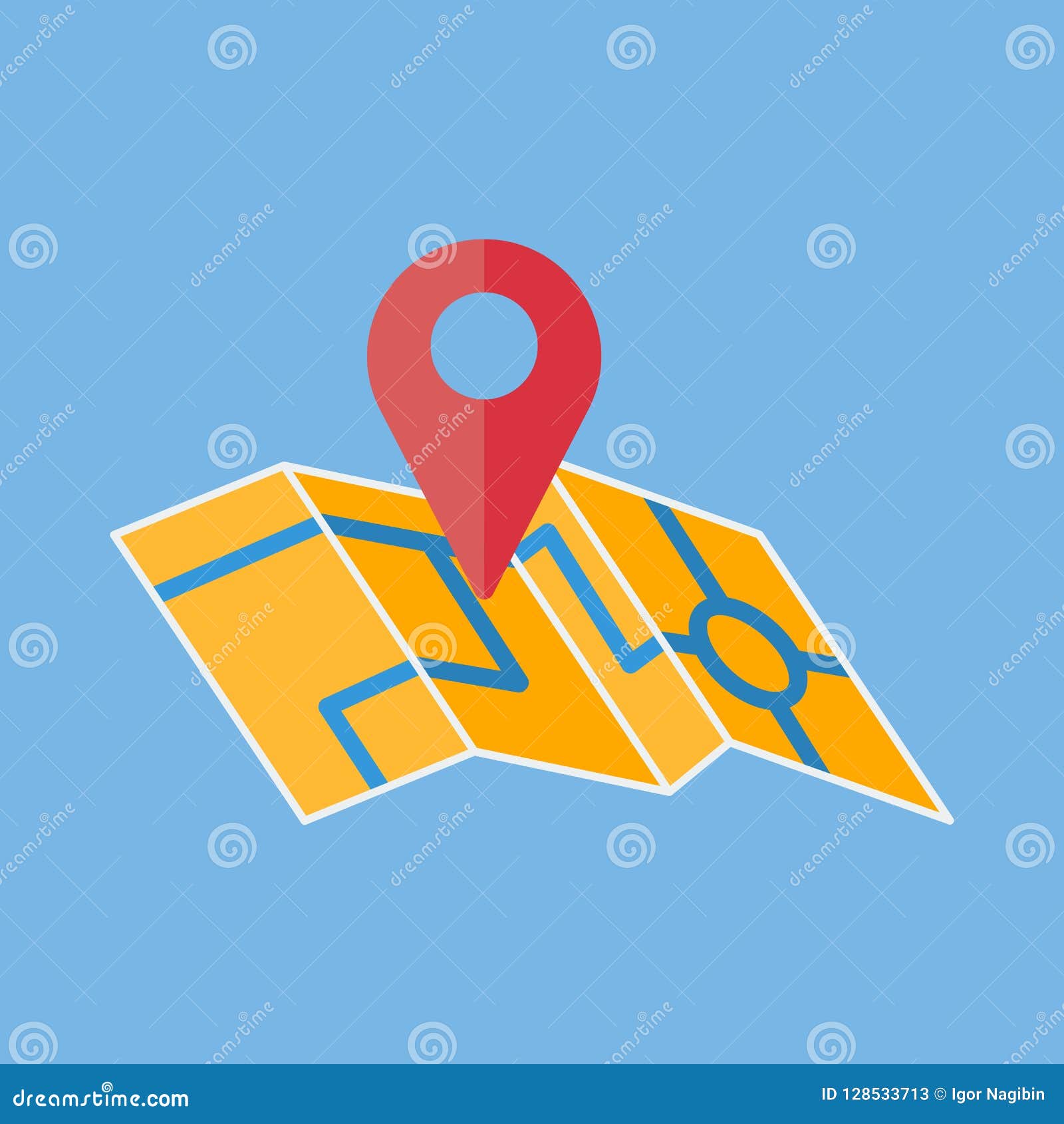 A Map with a Red Marker. Location Indicator Stock Illustration