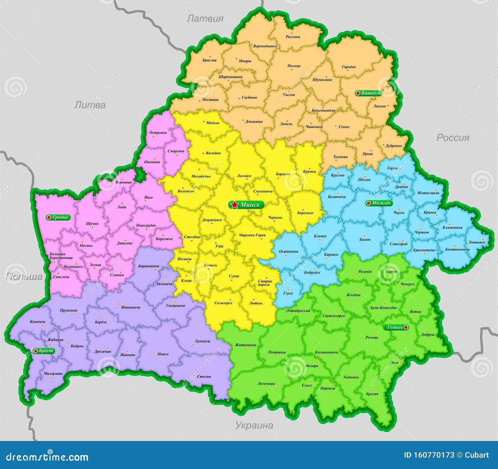 Map Of The Republic Of Belarus Marked By Regions And Districts In