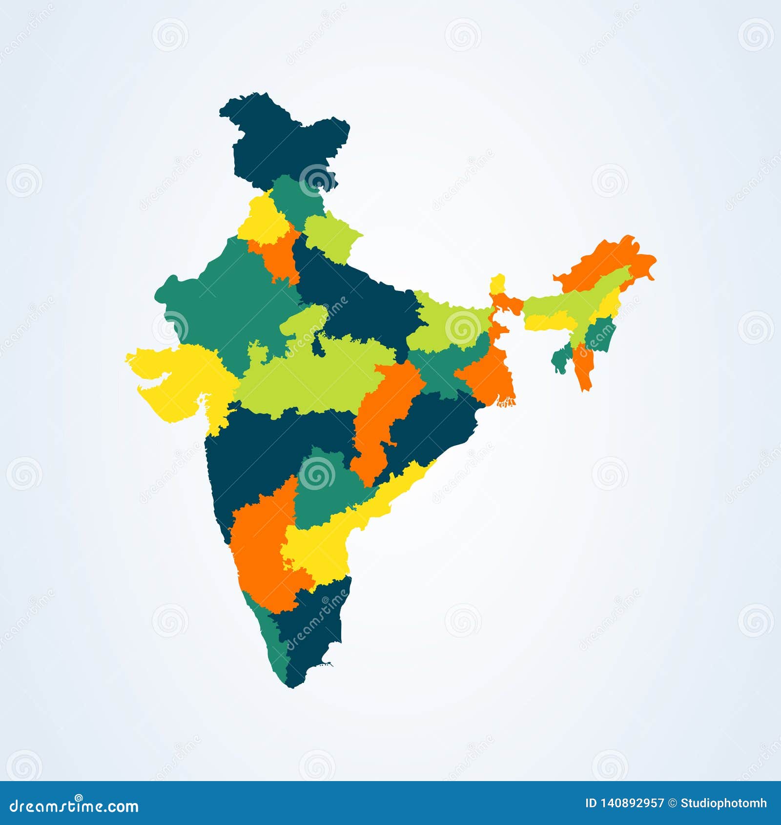 Map Of The Republic Of India With The States Colored Vector In Bright 