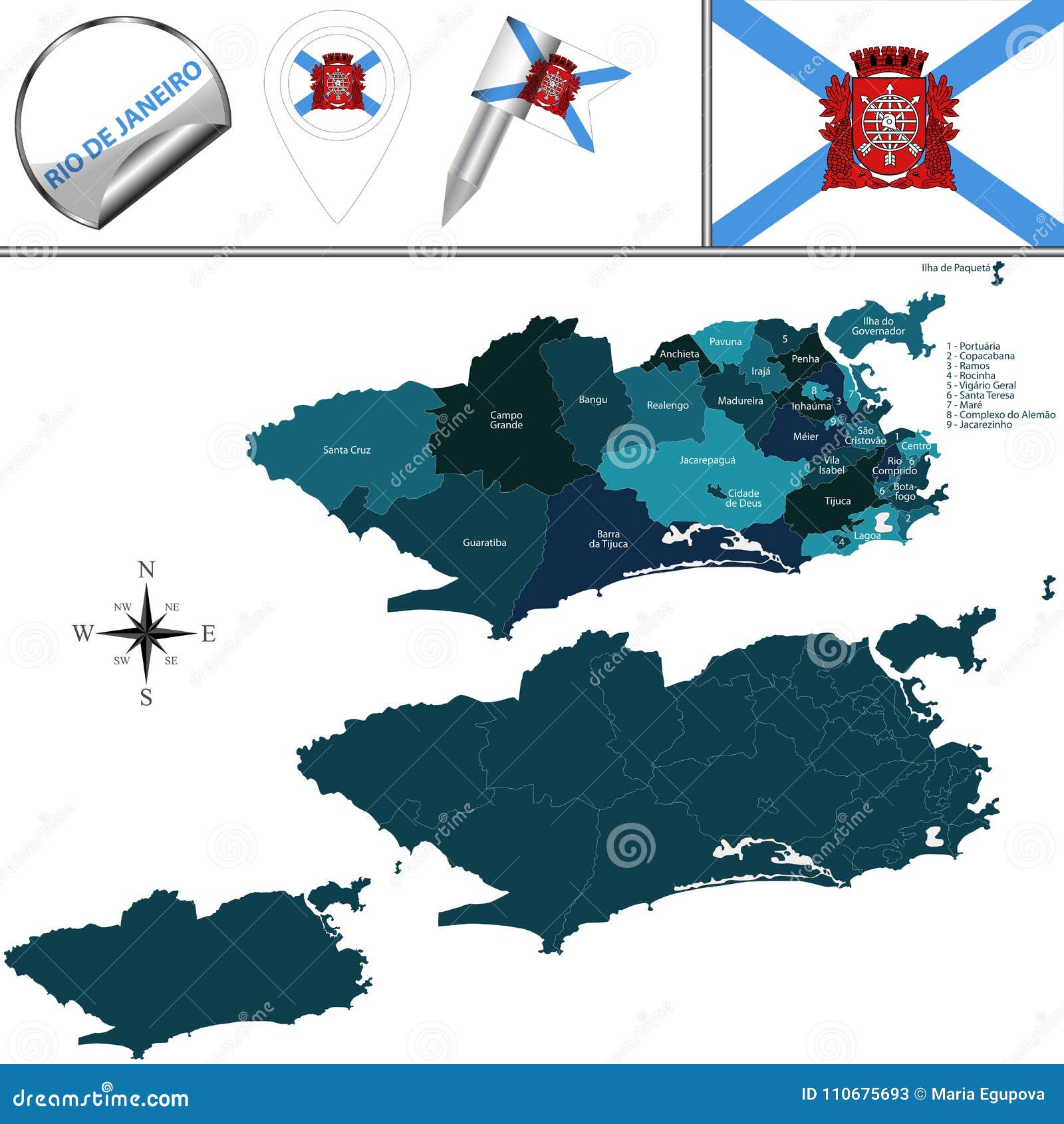 Map of Rio De Janeiro with Regions Stock Vector - Illustration of ...