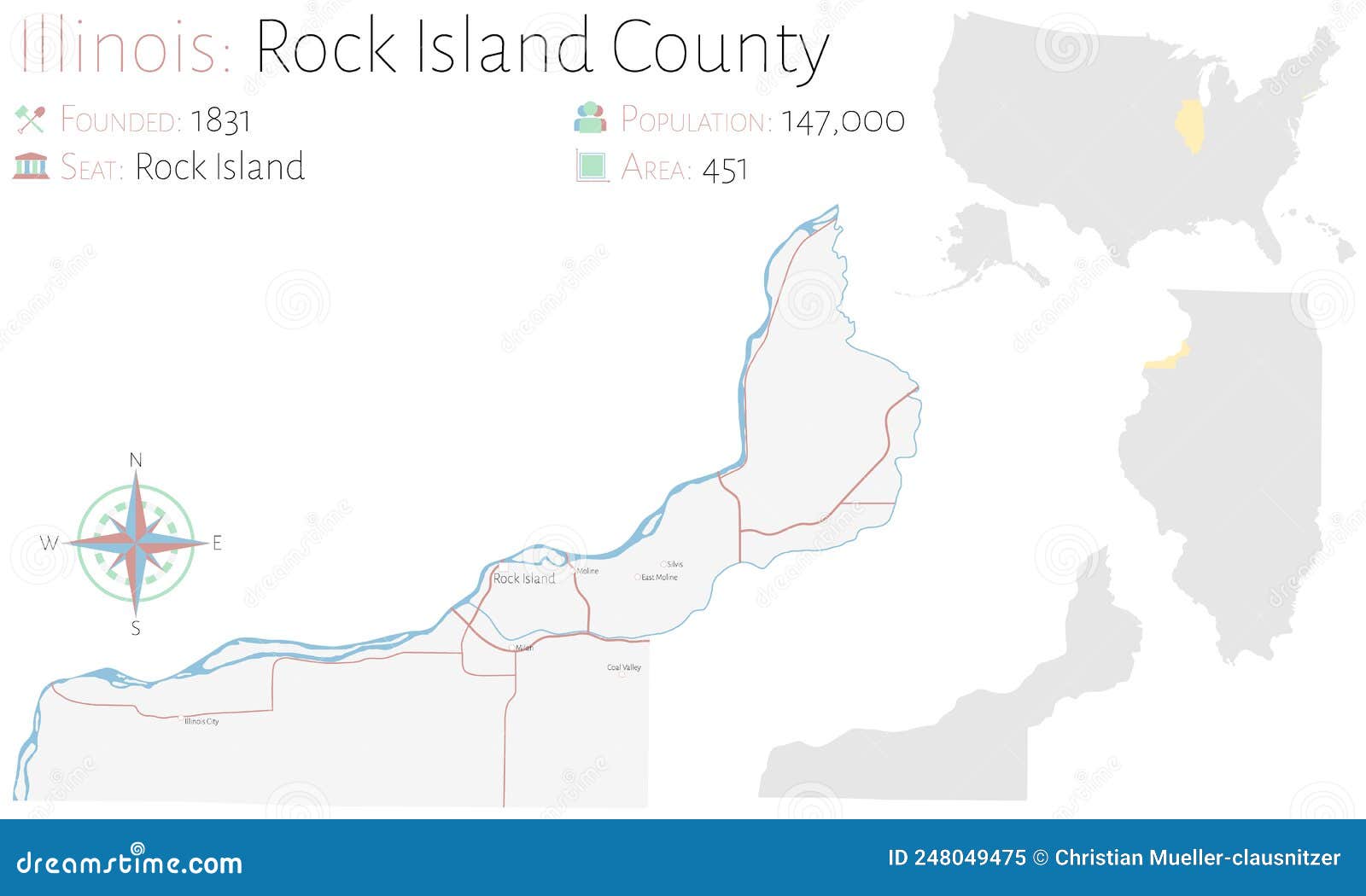 Map of Rock Island County in Illinois Stock Vector Illustration of infographic, island 248049475