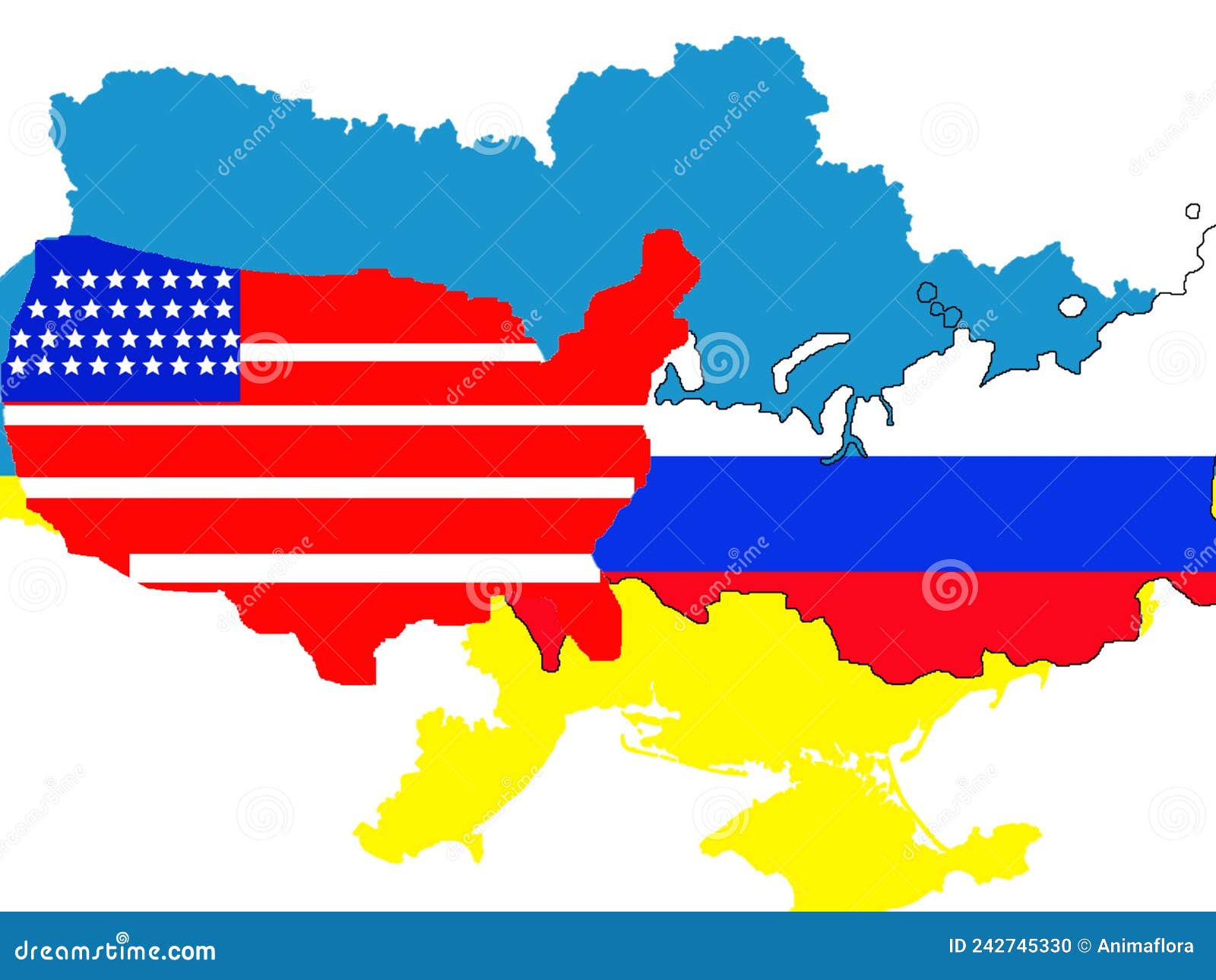 Map of Russia USA and Ukraine Stock Illustration Illustration of blue