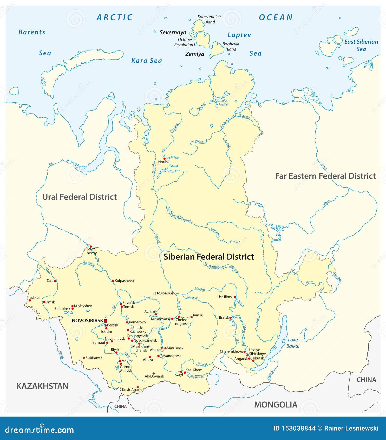 Map Of The Russian Siberian Federal District With Major Cities And