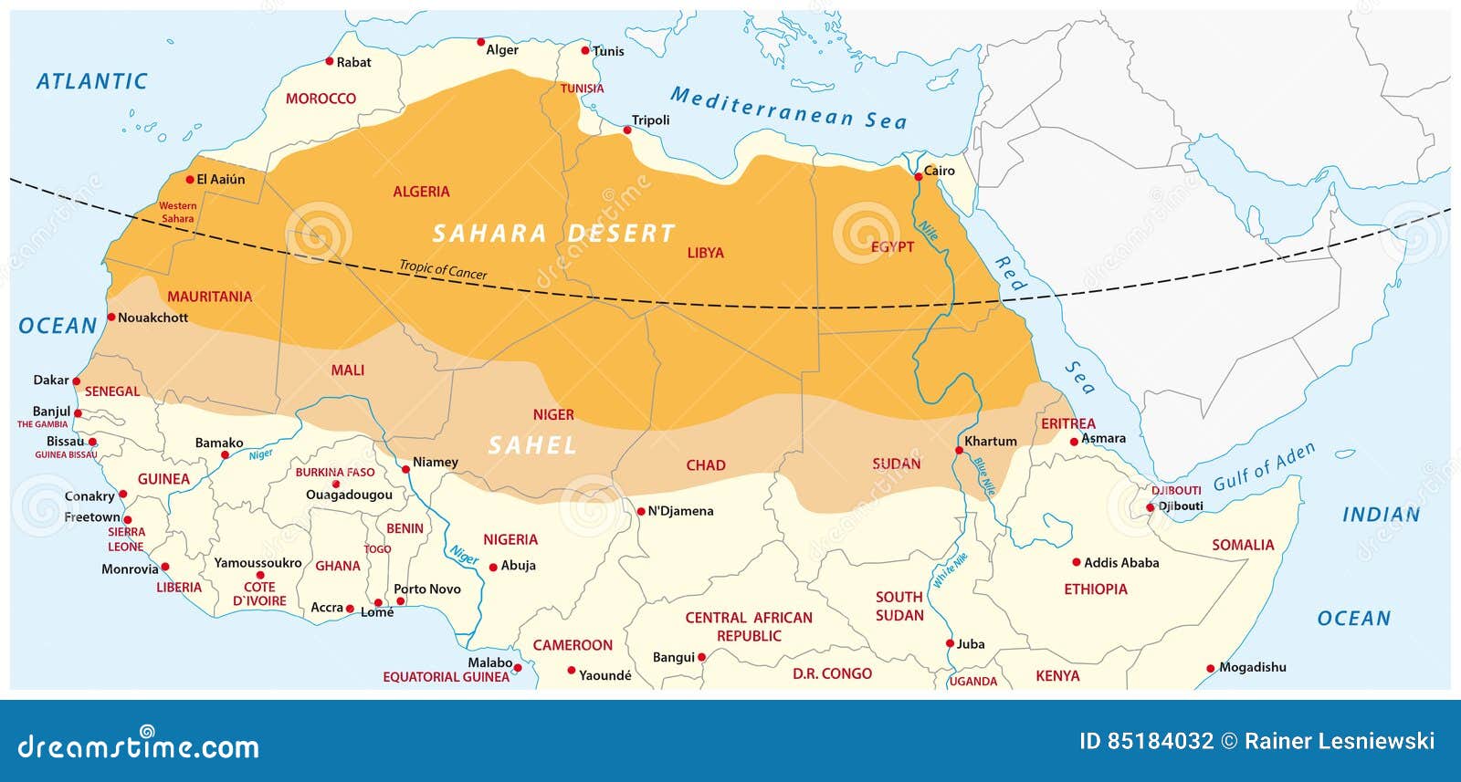 Map of the Sahara Desert and Sahel Zone Stock Vector - Illustration of