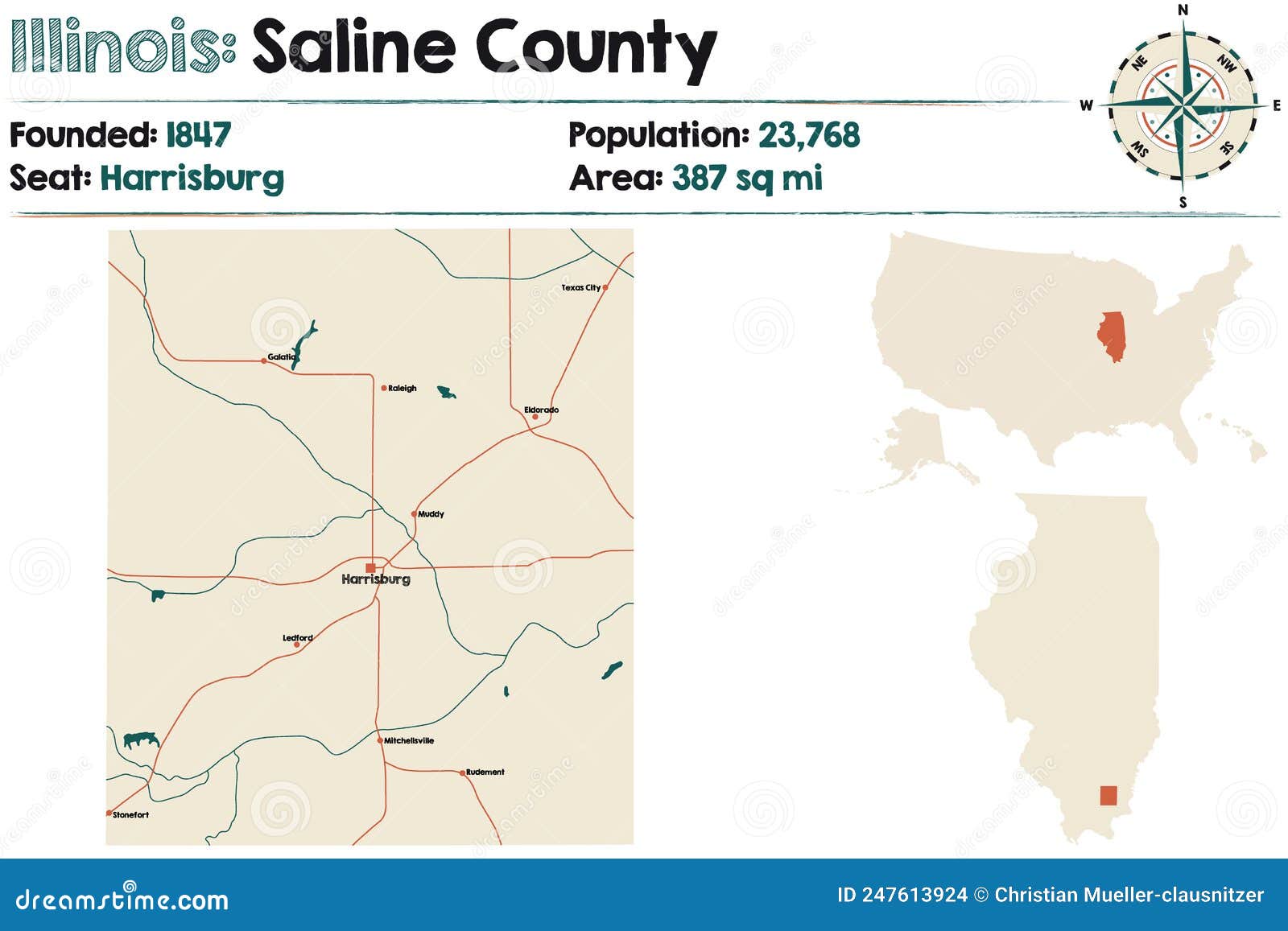 Map of Saline County in Illinois Stock Vector Illustration of road