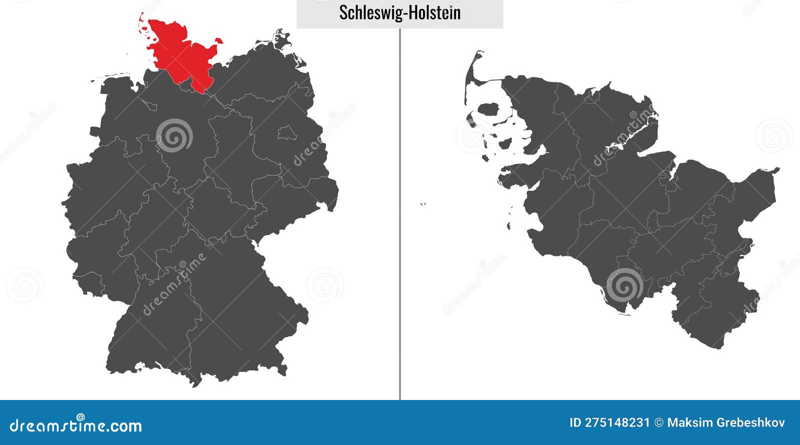 Map of SchleswigHolstein State of Germany Stock Vector Illustration