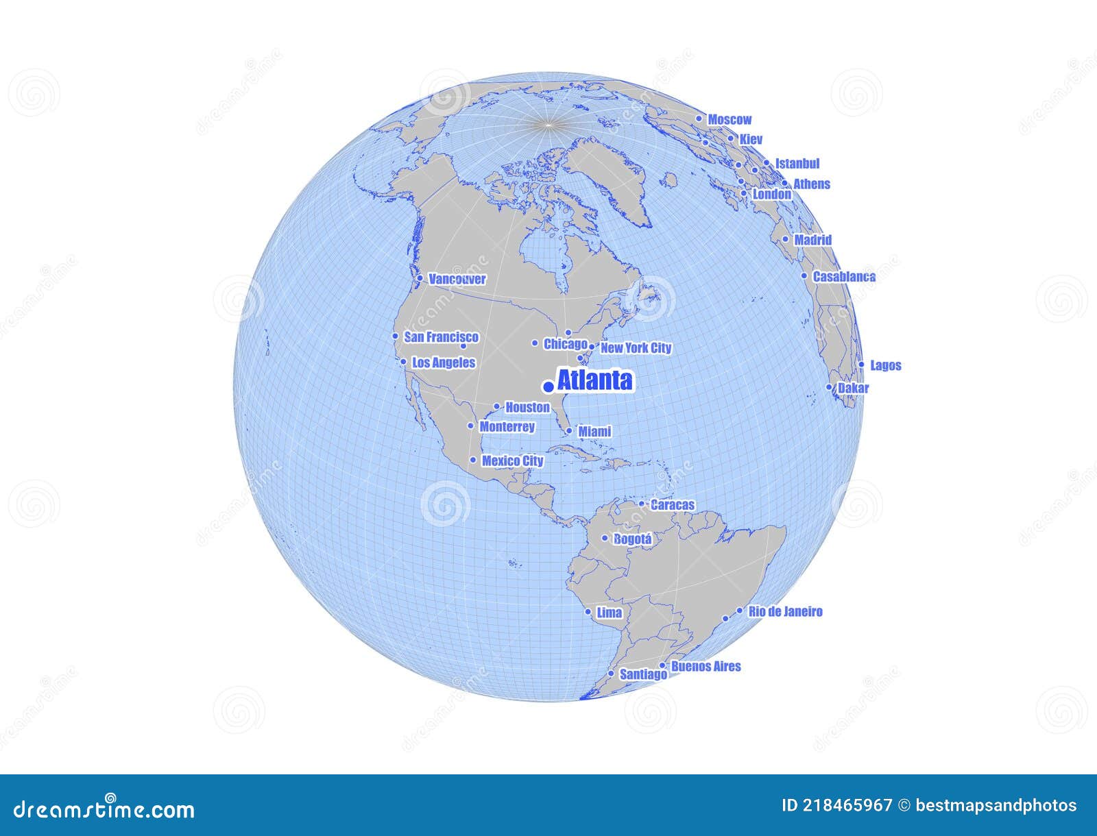 Map Showing Atlanta,United States of America on the World Map. Stock