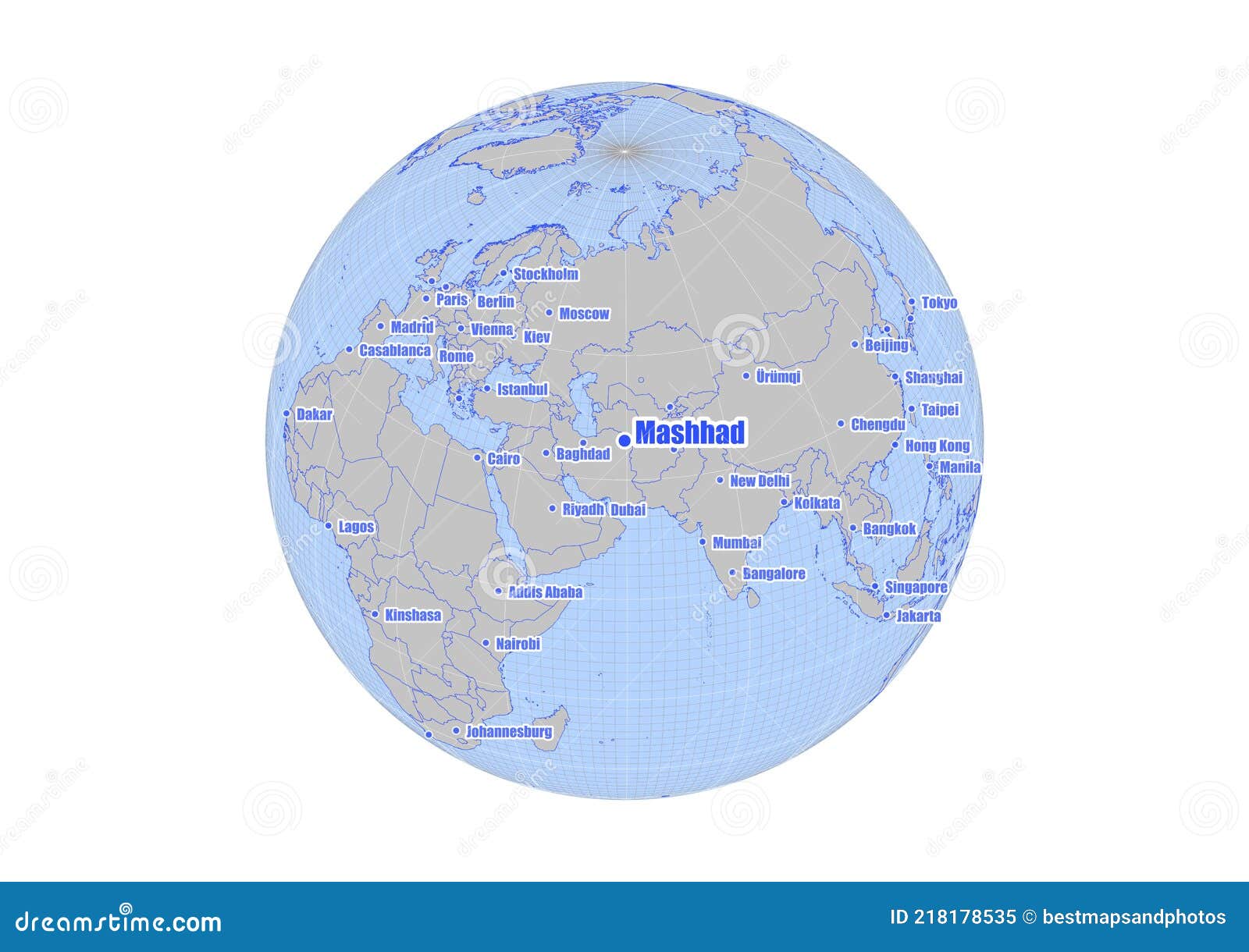 Map Showing Mashhad,Iran on the World Map. Stock Illustration