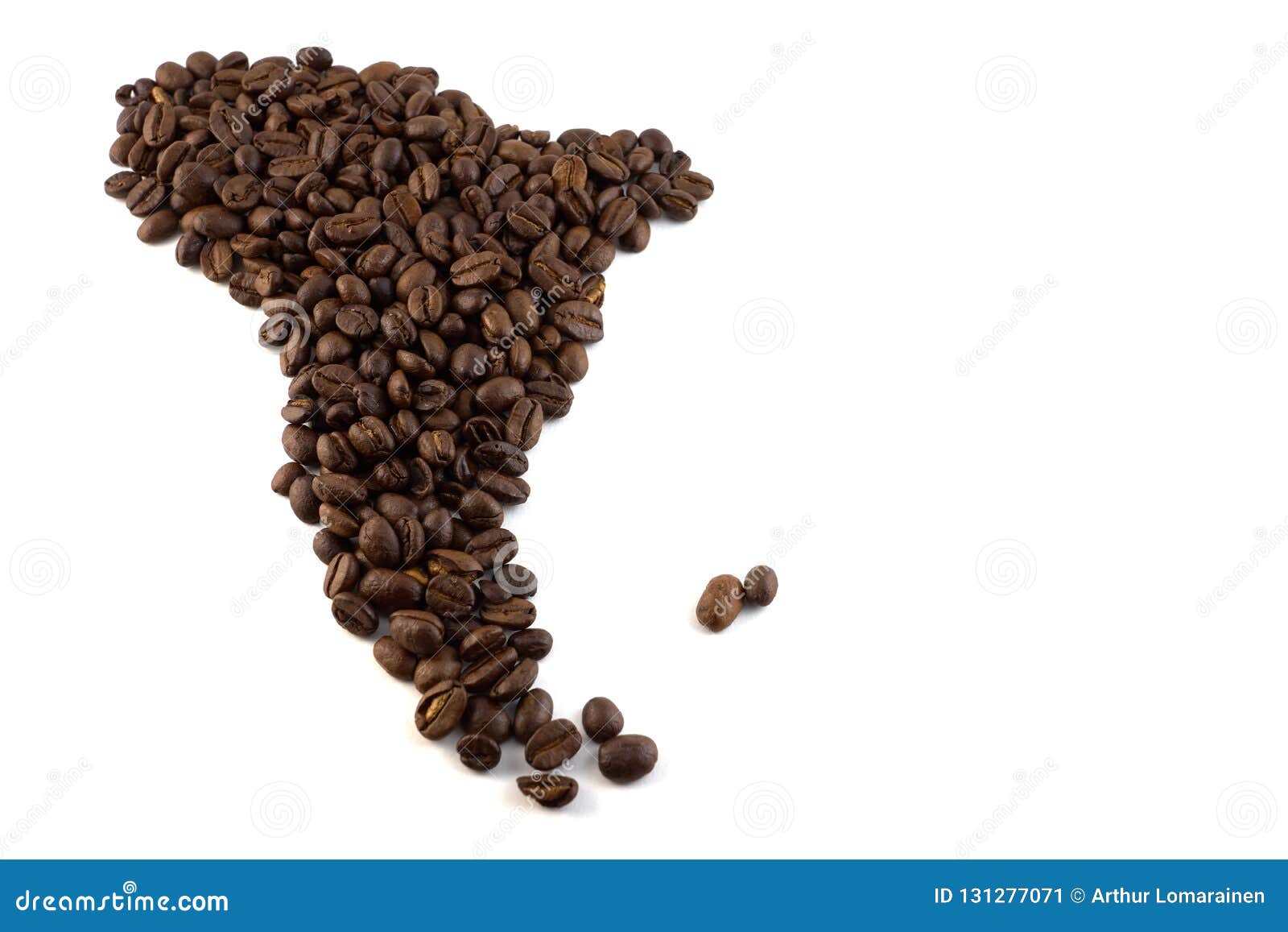 A Map of South America Made of Coffee Beans Concept. Isolated Stock