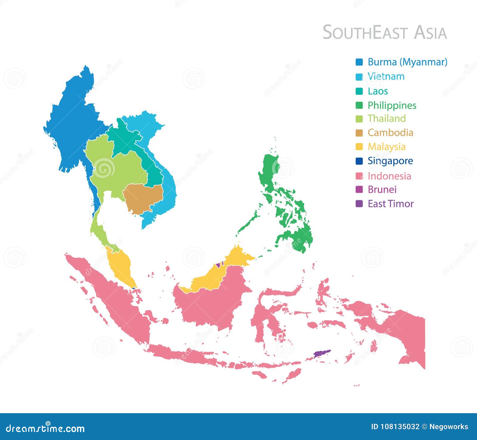 Map Of Southeast Asia Stock Vector Illustration Of Brunei 108135032