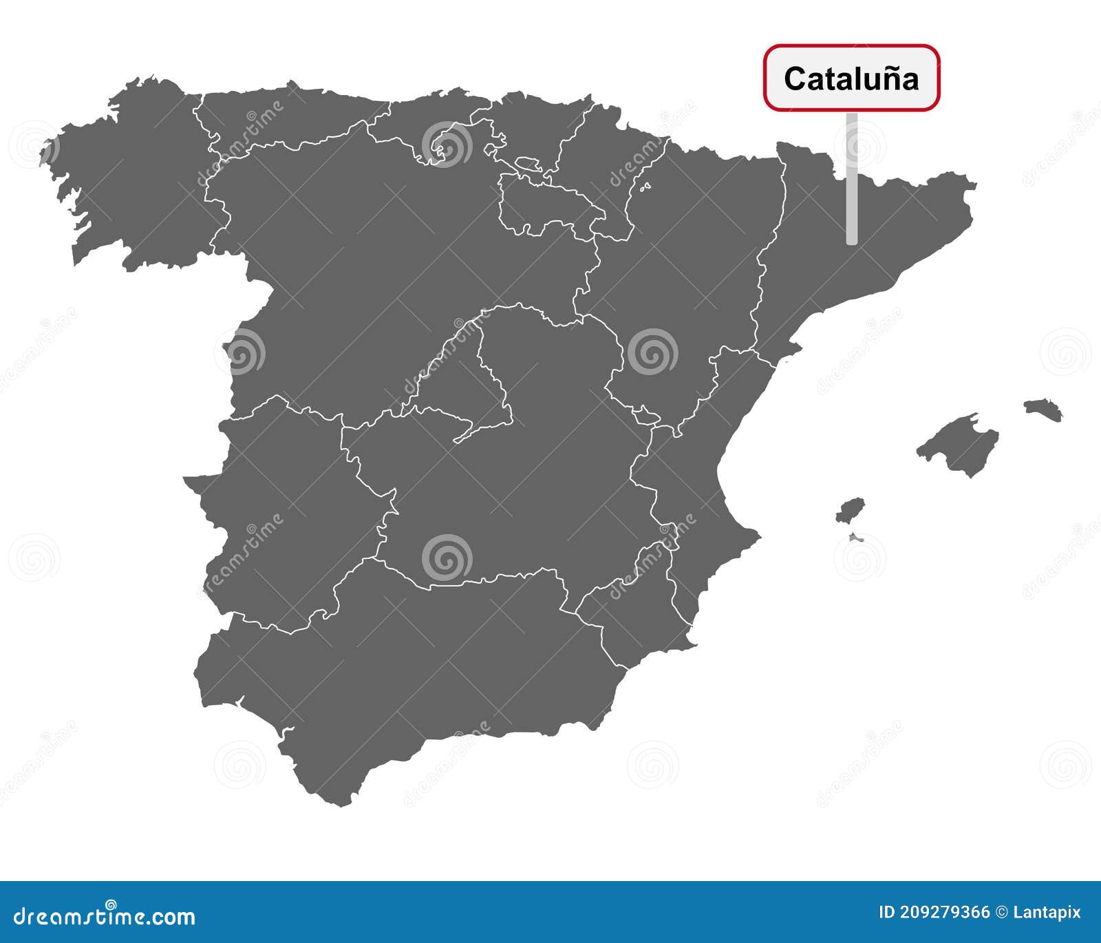 map of spain with place name sign of cataluna