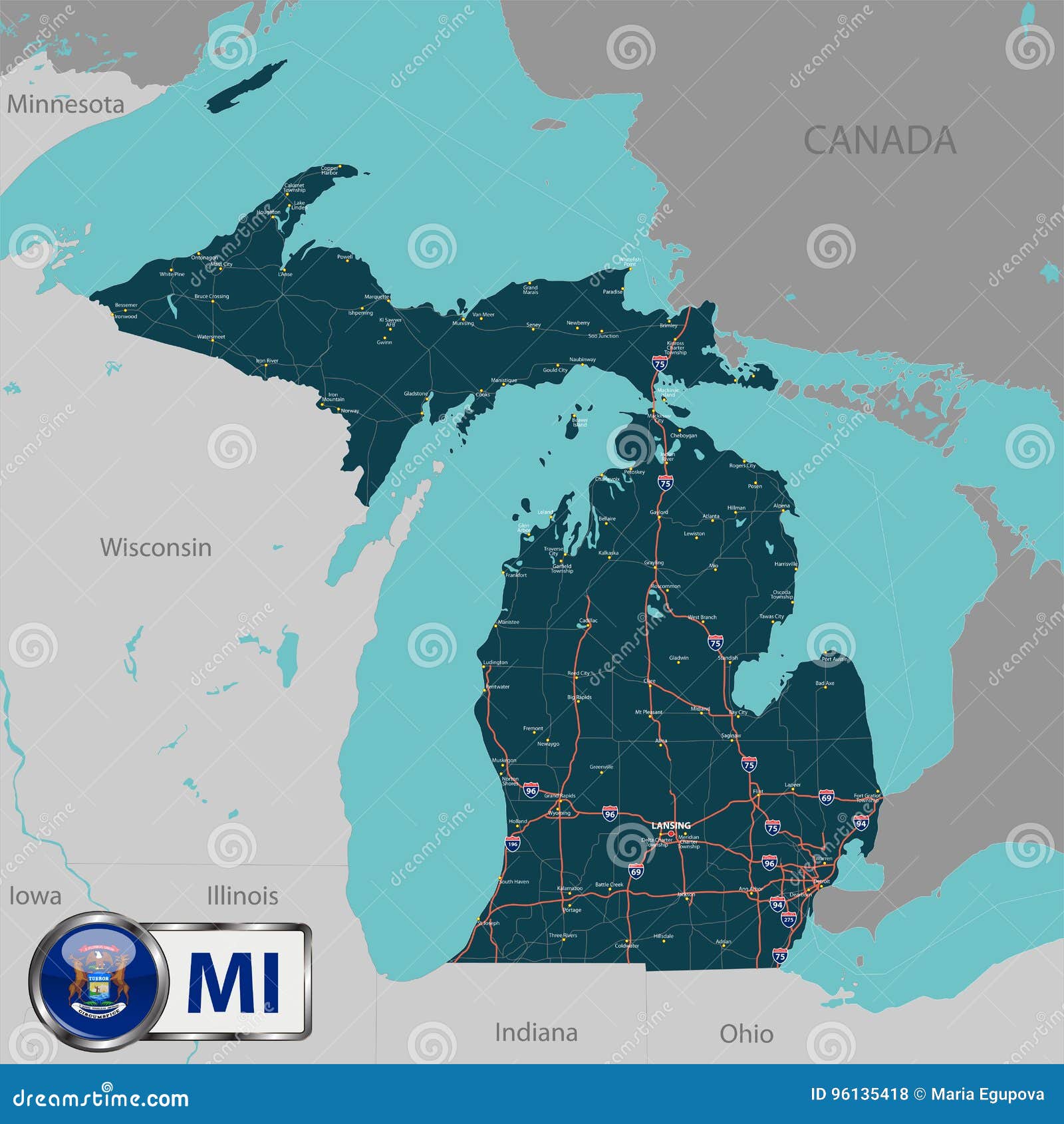 map of state michigan, usa