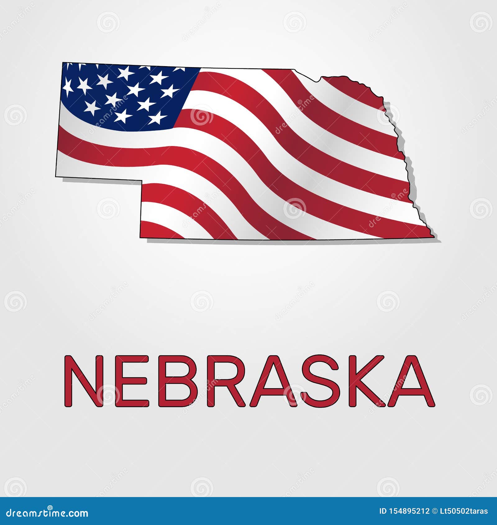 Map Of The State Of Nebraska In Combination With A Waving The Flag Of