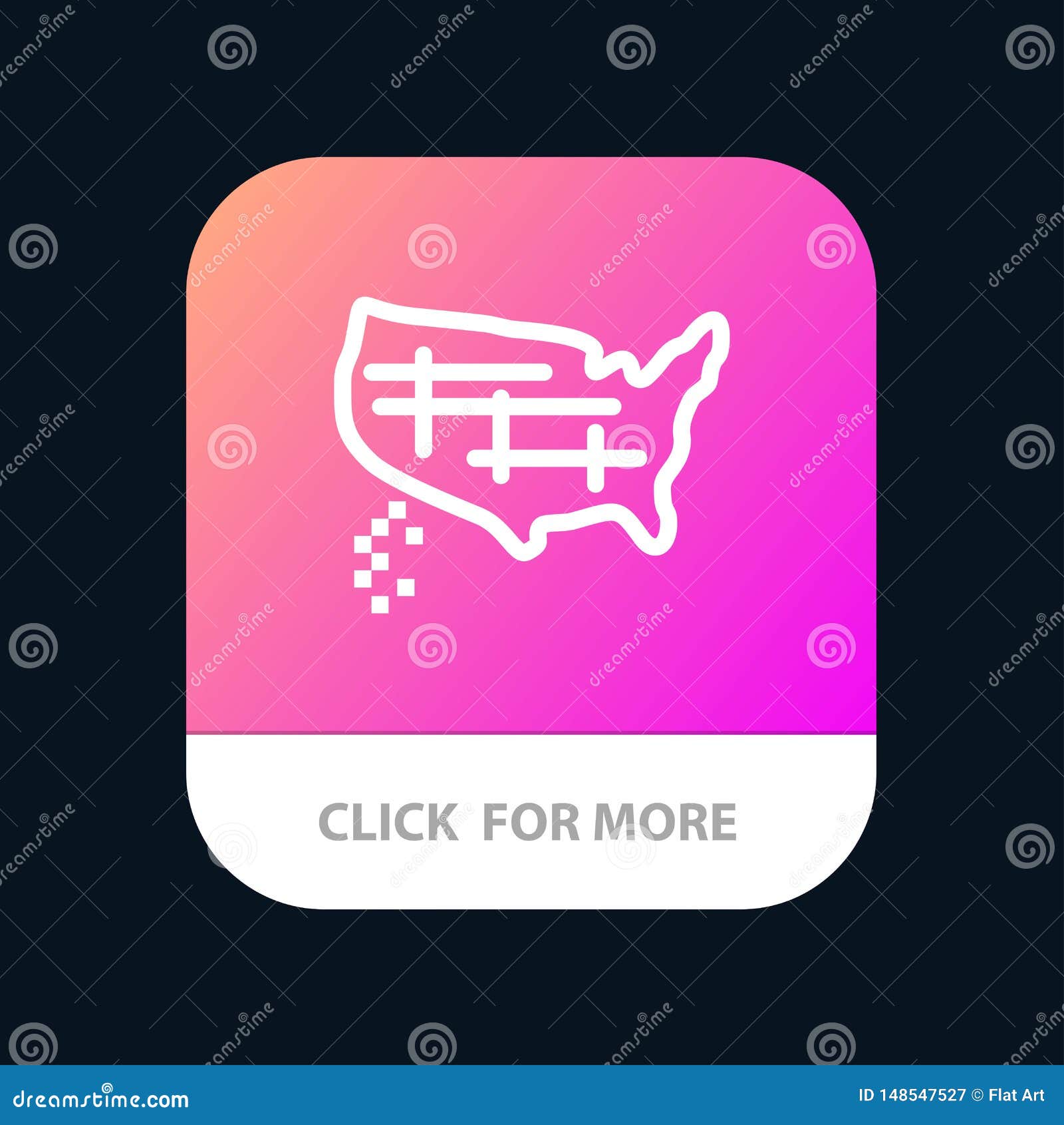 Map, States, United, Usa Mobile App Button. Android and IOS Line