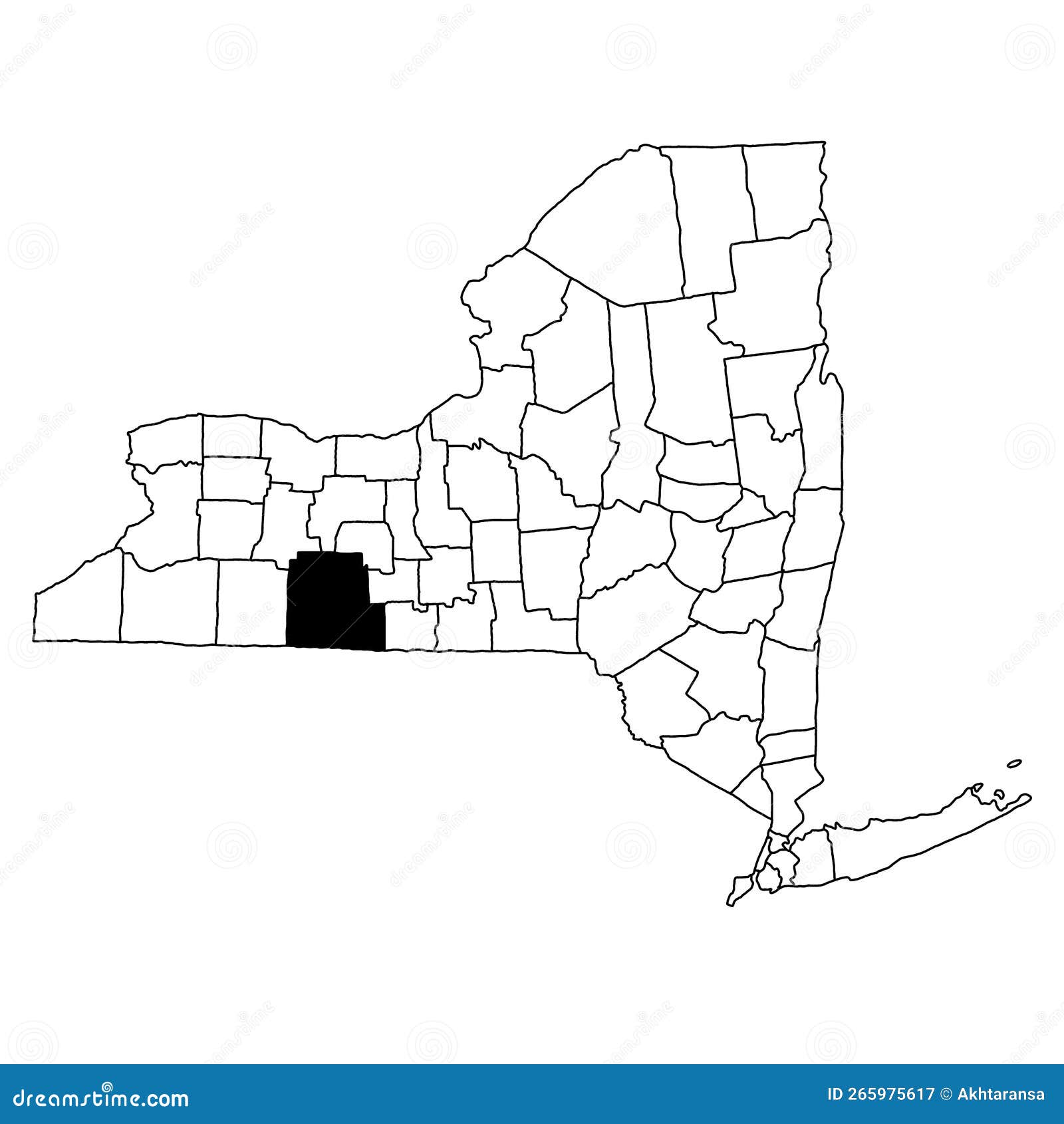 Map of Steuben County in New York State on White Background. Single County Map Highlighted by