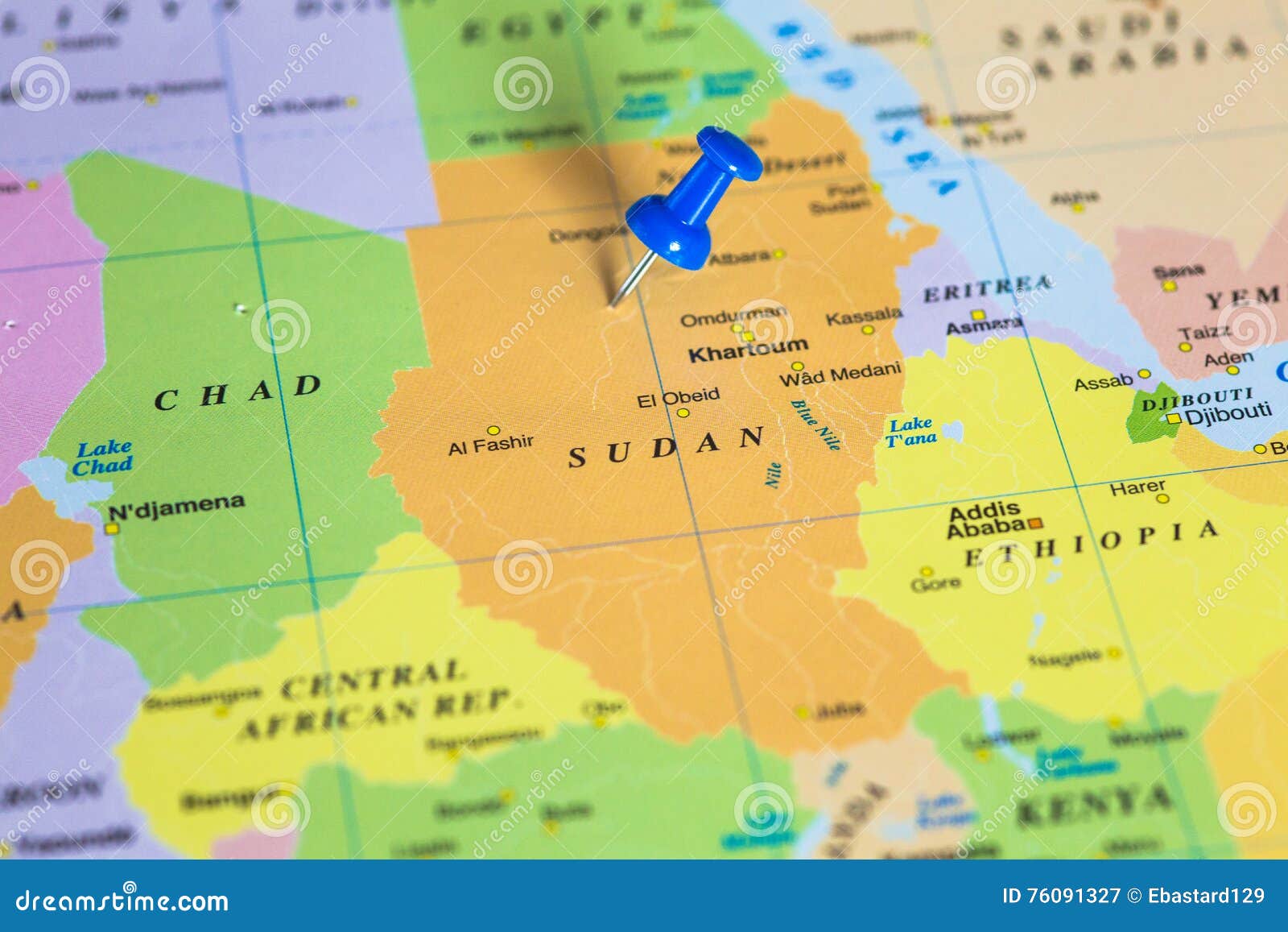 map of sudan with a pushpin stuck